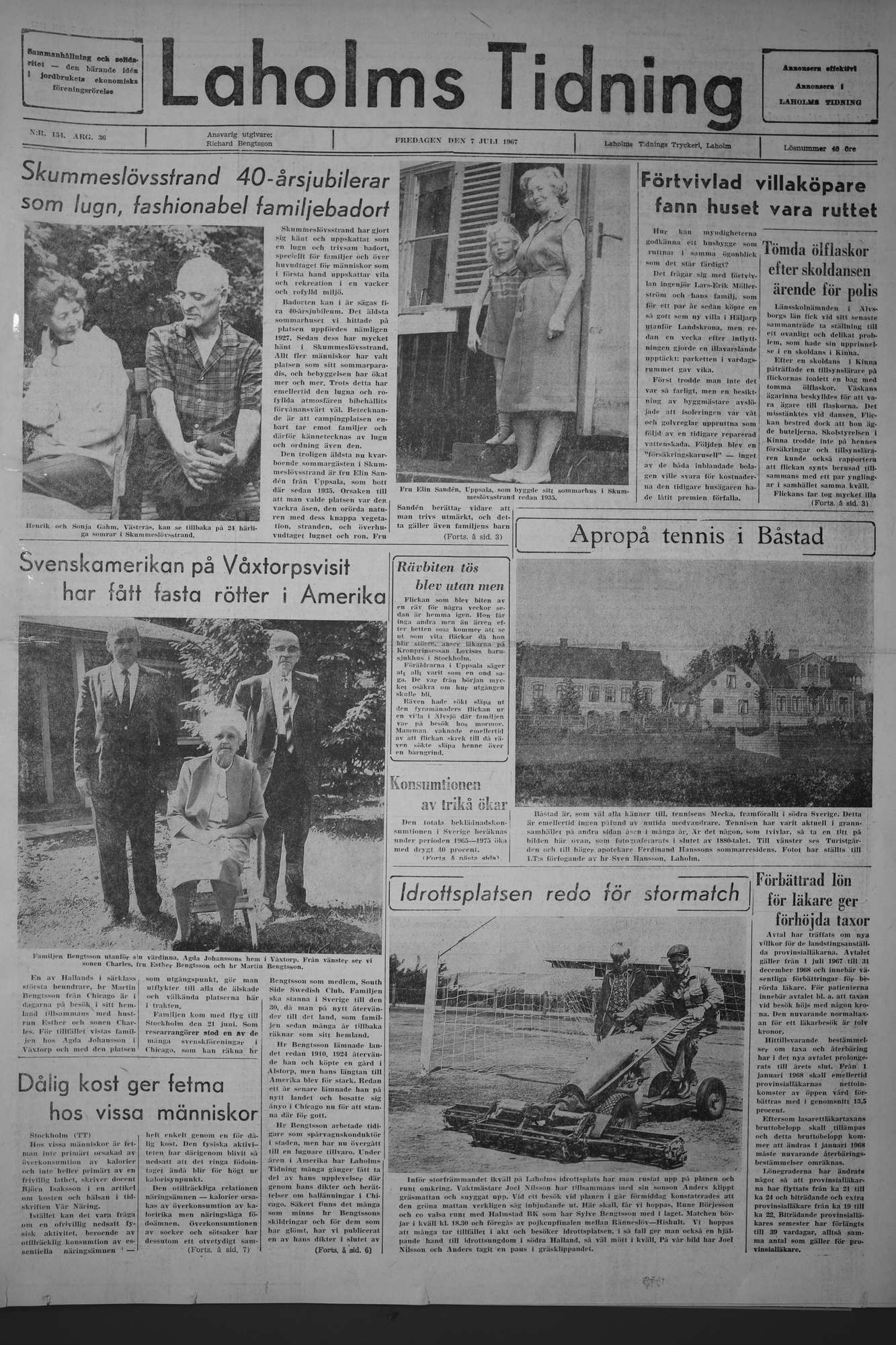 Laholms Tidning Fredag 7 juli 1967, sida 1