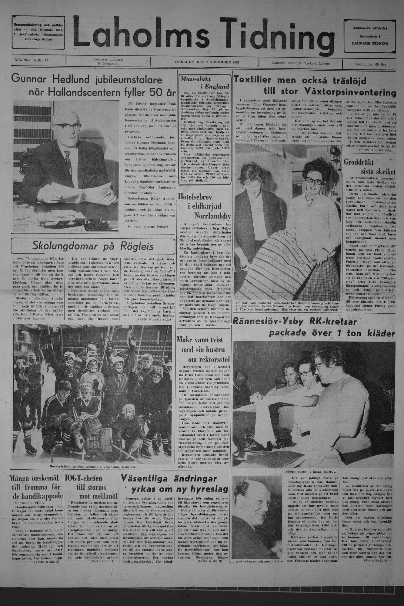 Laholms Tidning Tisdag 7 november 1967, sida 1