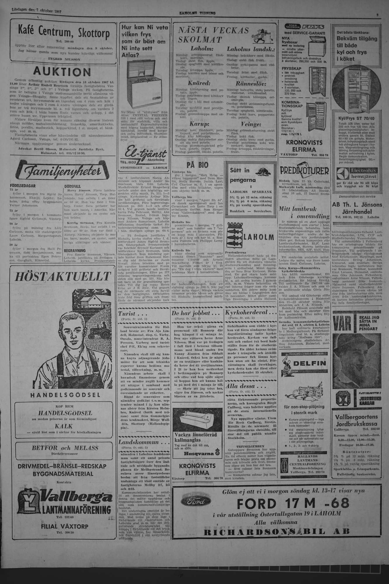 Laholms Tidning Lördag 7 oktober 1967, sida 3