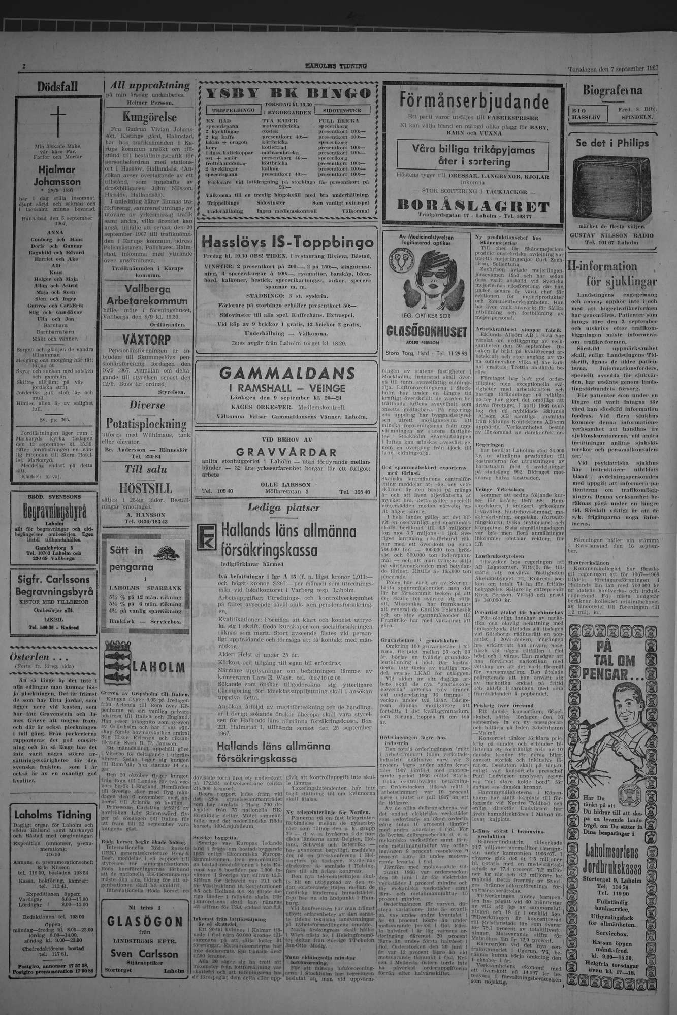 Laholms Tidning Torsdag 7 september 1967, sida 2