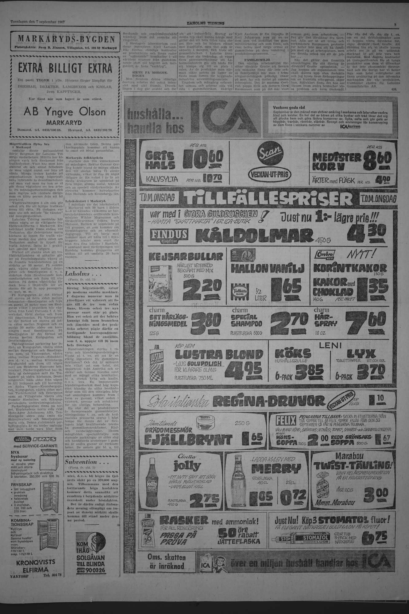 Laholms Tidning Torsdag 7 september 1967, sida 3