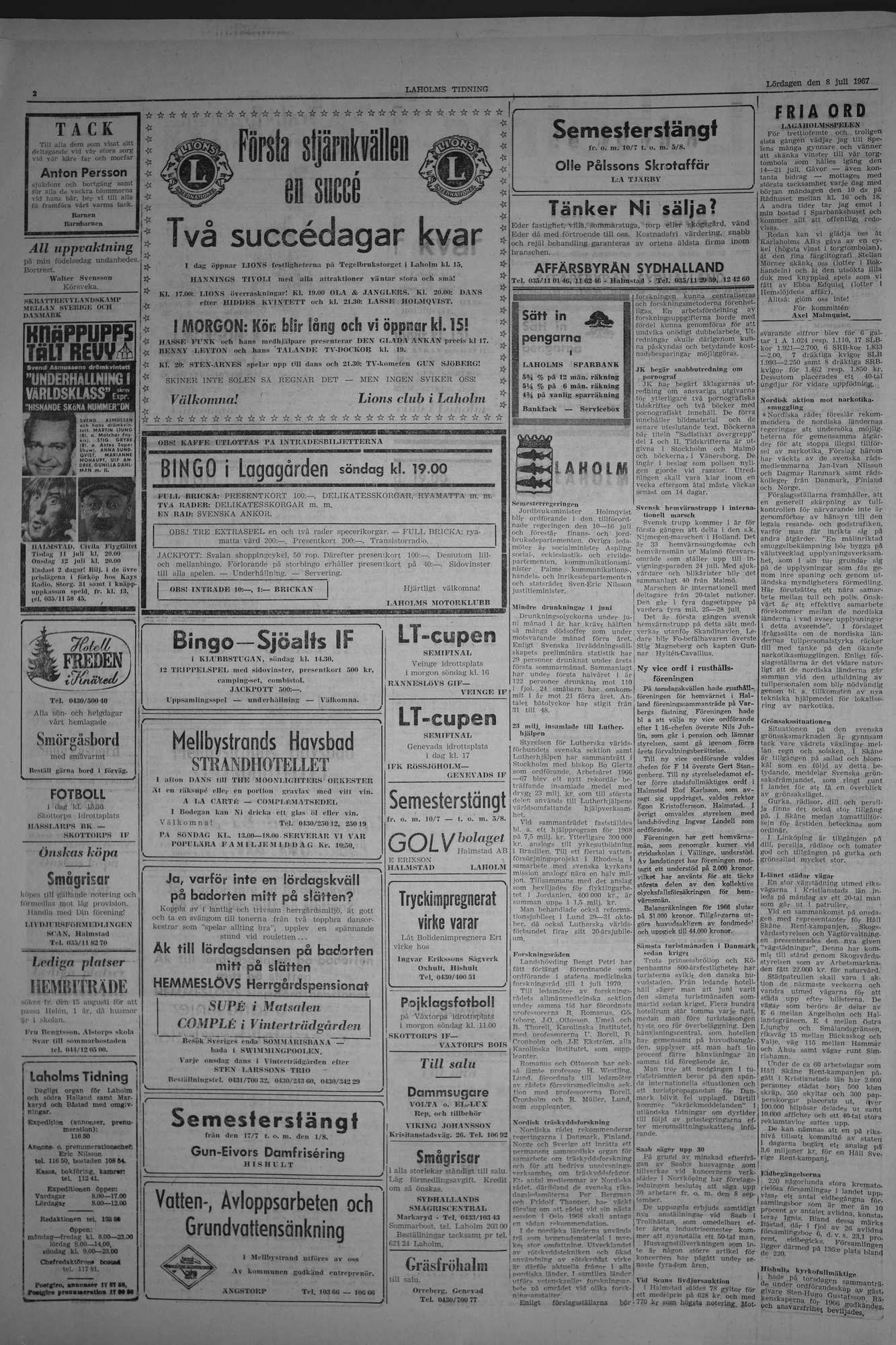 Laholms Tidning Lördag 8 juli 1967, sida 2