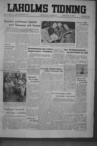 Förstasidan, Torsdag 11 augusti 1949