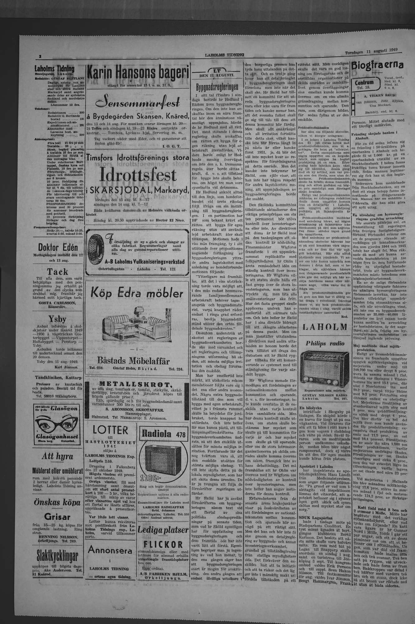 Laholms Tidning Torsdag 11 augusti 1949, sida 2