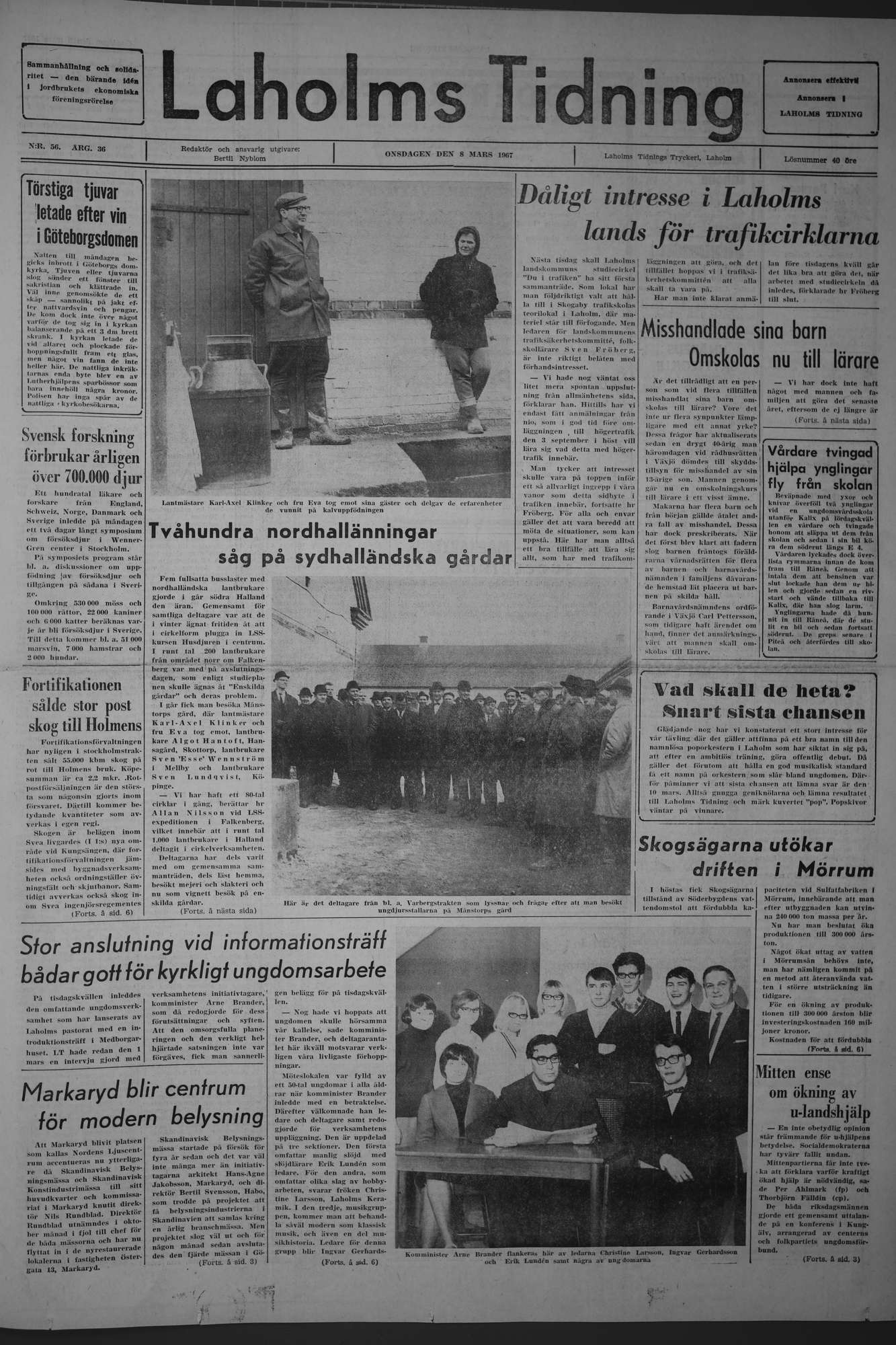 Laholms Tidning Onsdag 8 mars 1967, sida 1
