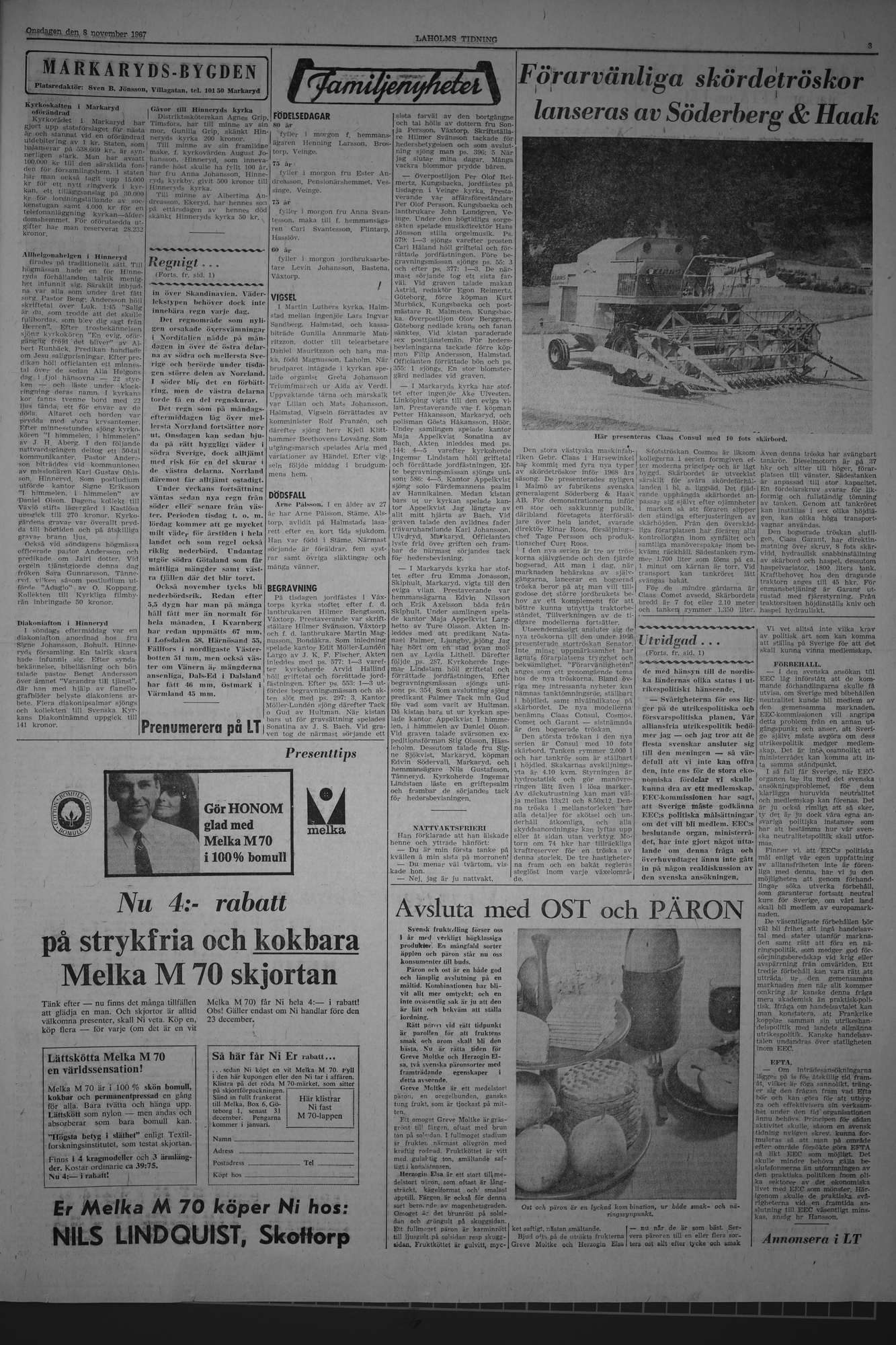 Laholms Tidning Onsdag 8 november 1967, sida 3