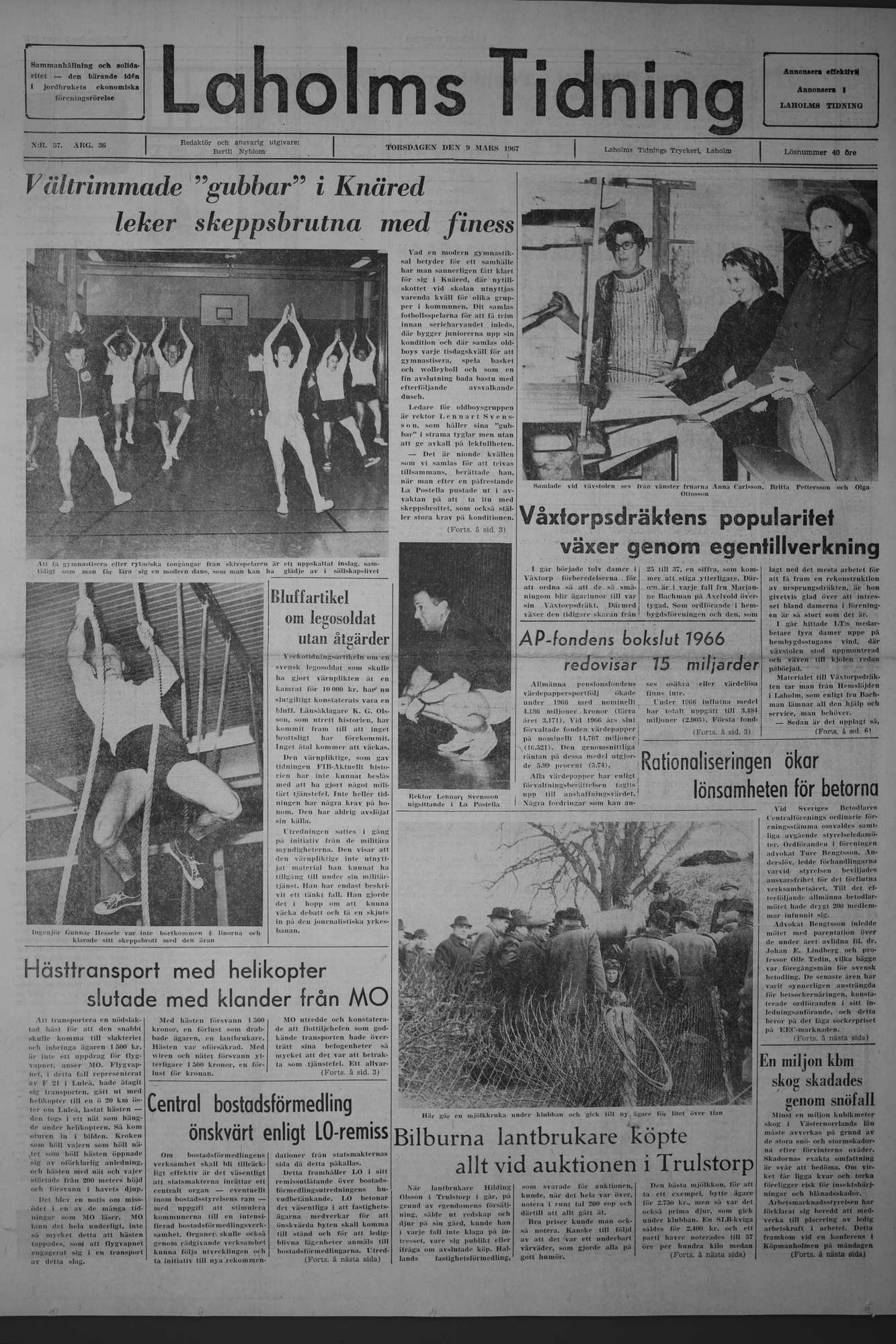 Laholms Tidning Torsdag 9 mars 1967, sida 1