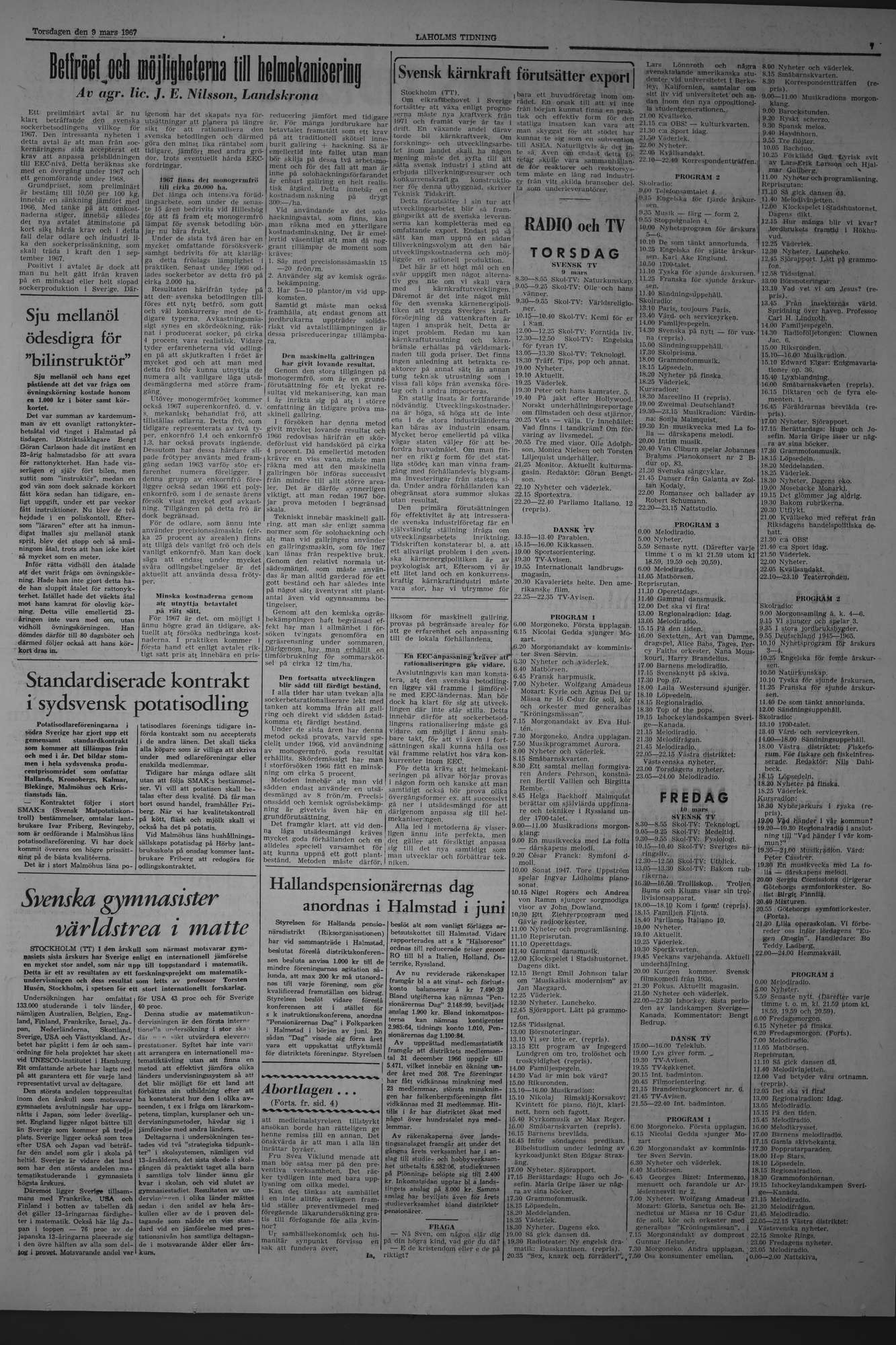 Laholms Tidning Torsdag 9 mars 1967, sida 7