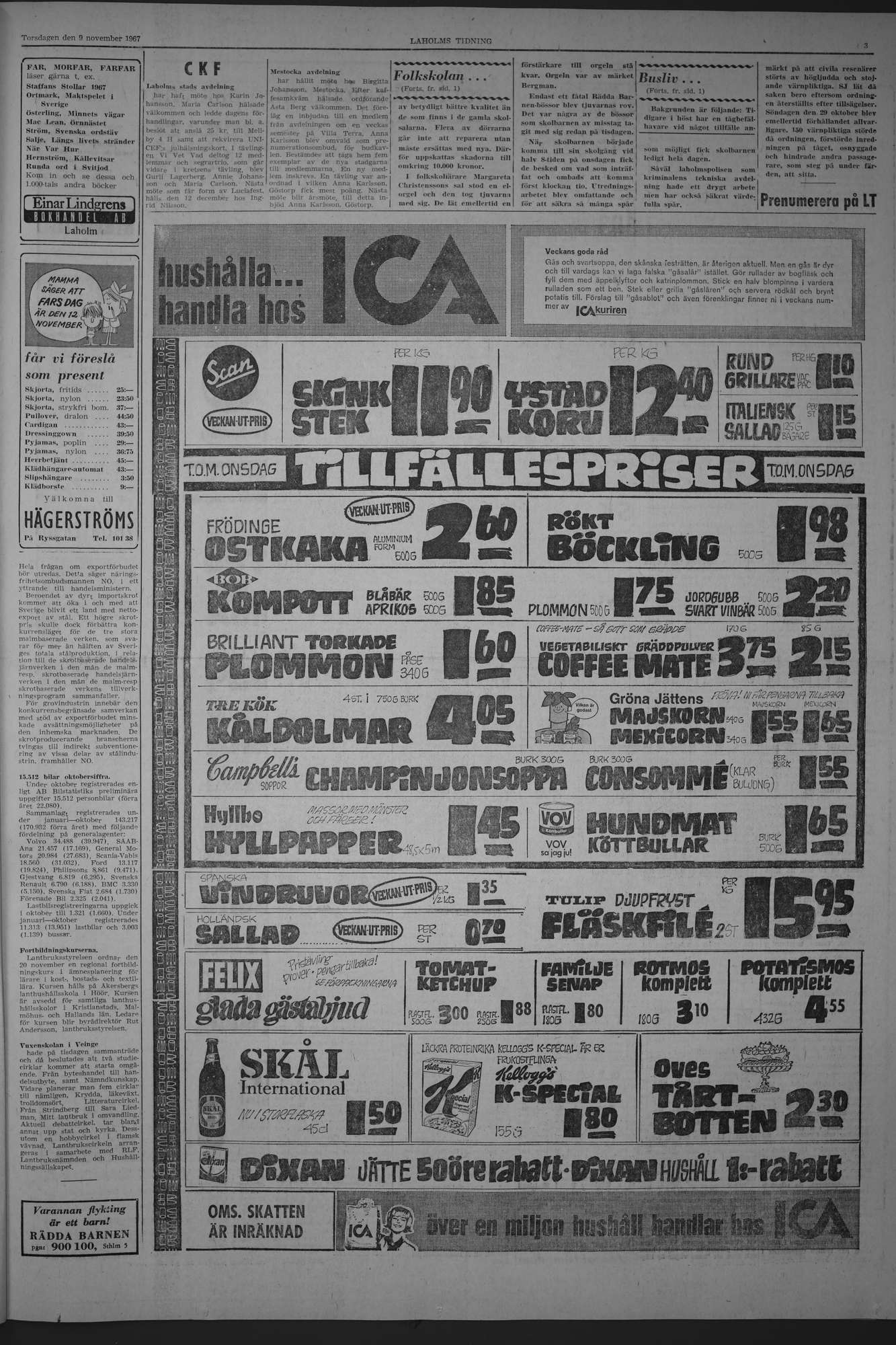 Laholms Tidning Torsdag 9 november 1967, sida 3