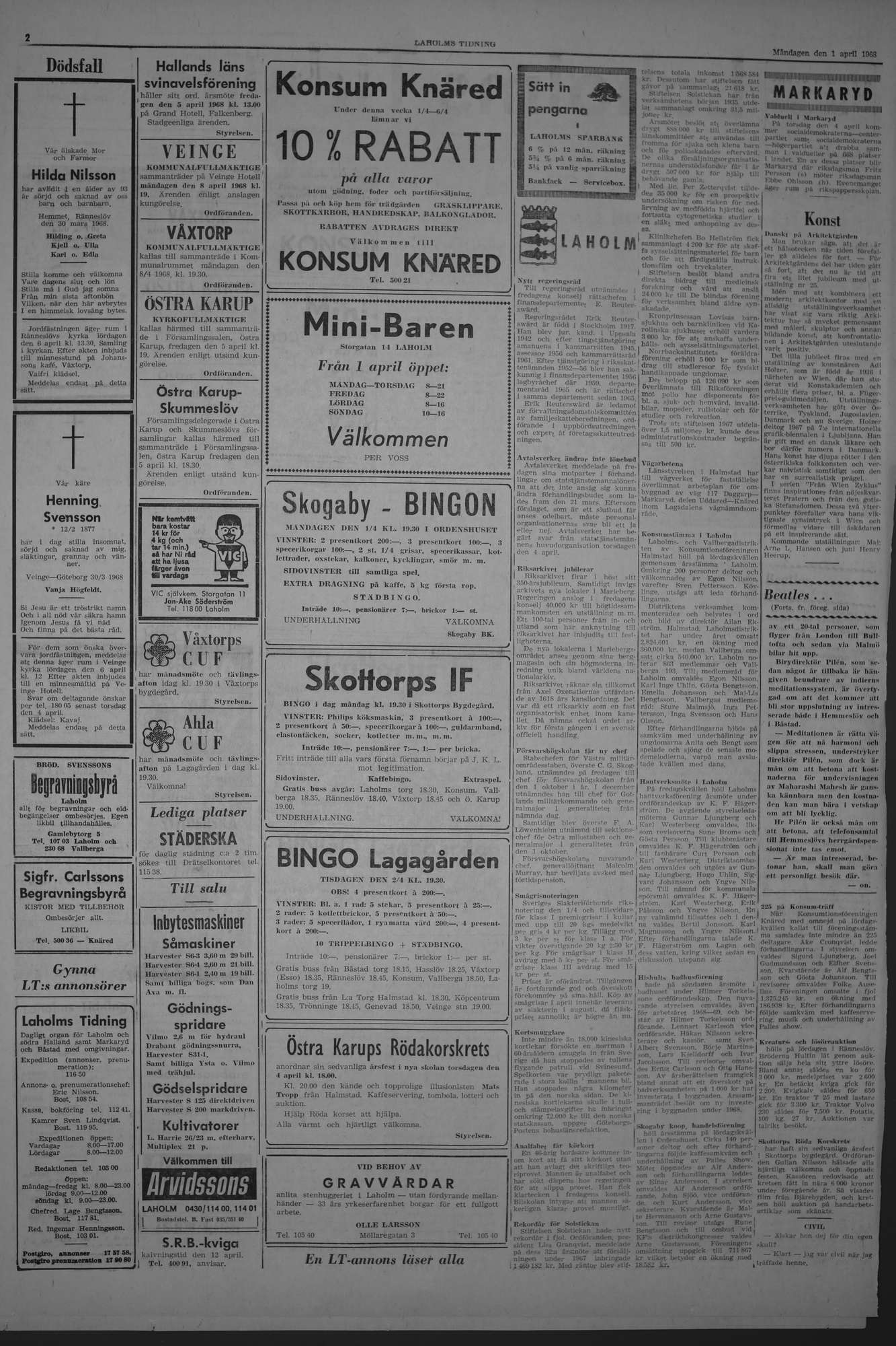 Laholms Tidning Måndag 1 april 1968, sida 2
