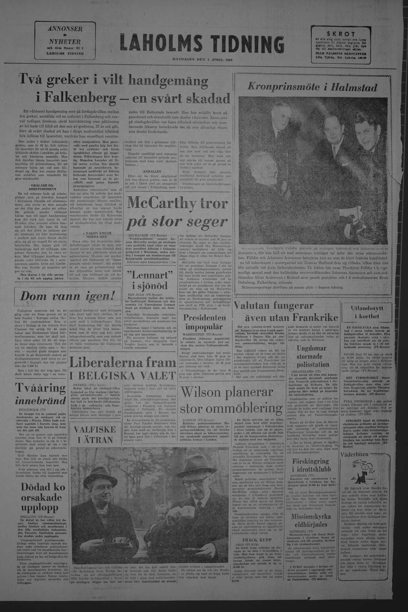 Laholms Tidning Måndag 1 april 1968, sida 8