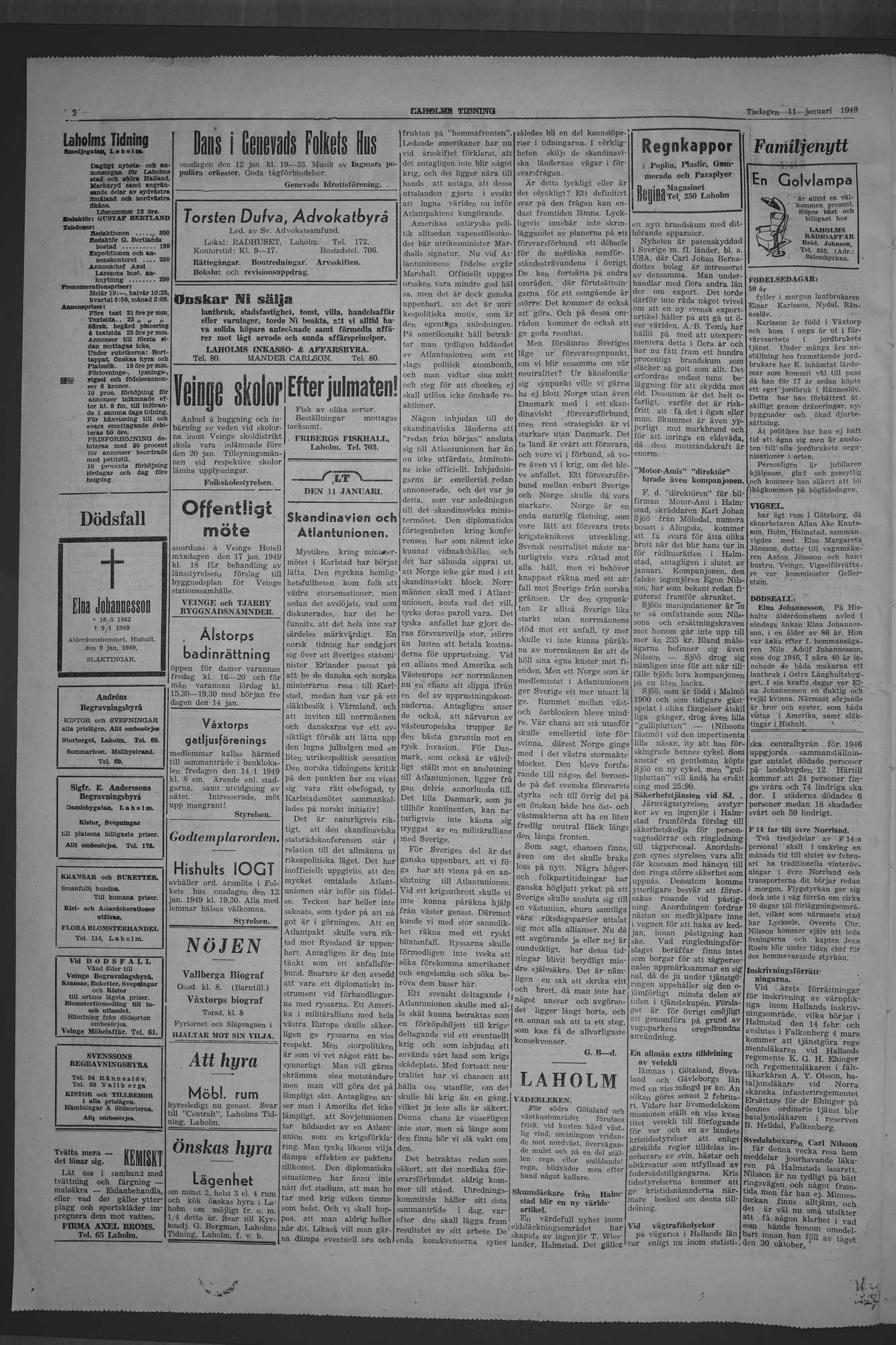 Laholms Tidning Tisdag 11 januari 1949, sida 2