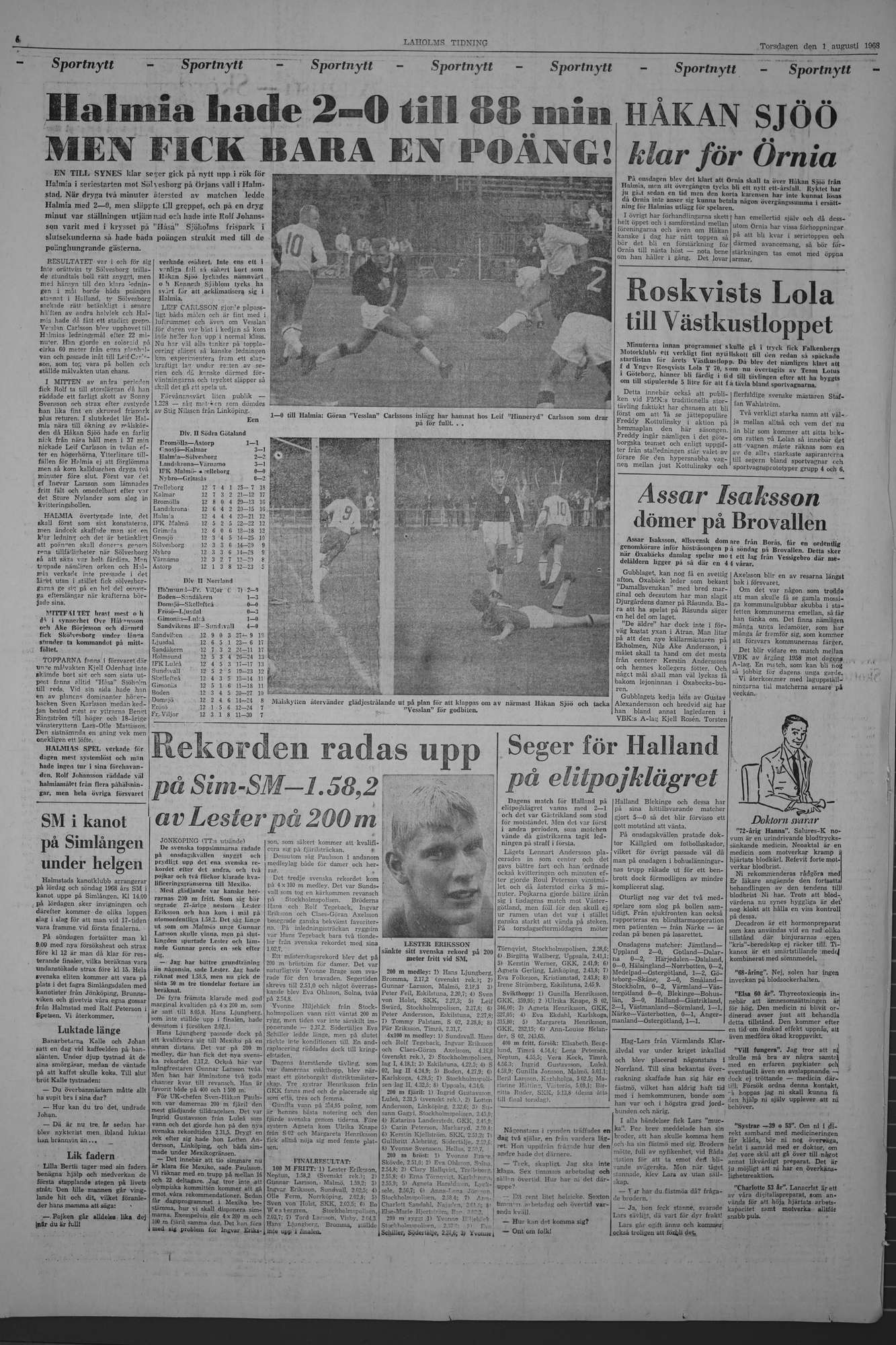 Laholms Tidning Torsdag 1 augusti 1968, sida 6