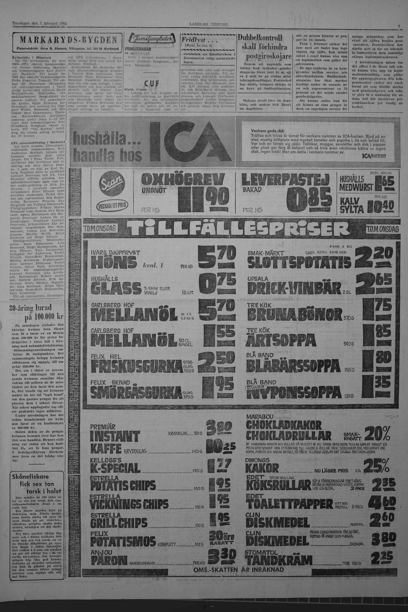 Laholms Tidning Torsdag 1 februari 1968, sida 3