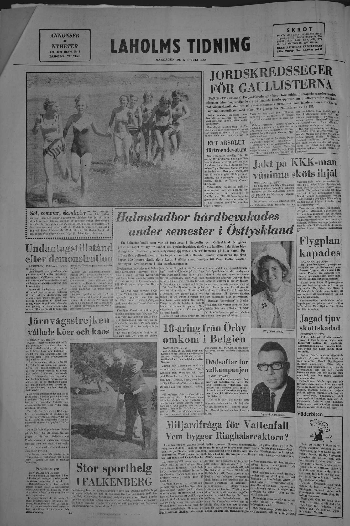 Laholms Tidning Måndag 1 juli 1968, sida 8