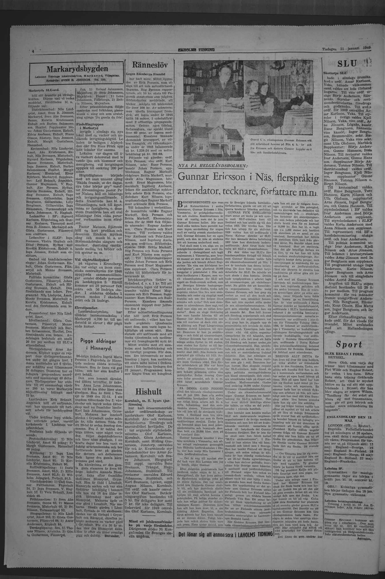 Laholms Tidning Tisdag 11 januari 1949, sida 4
