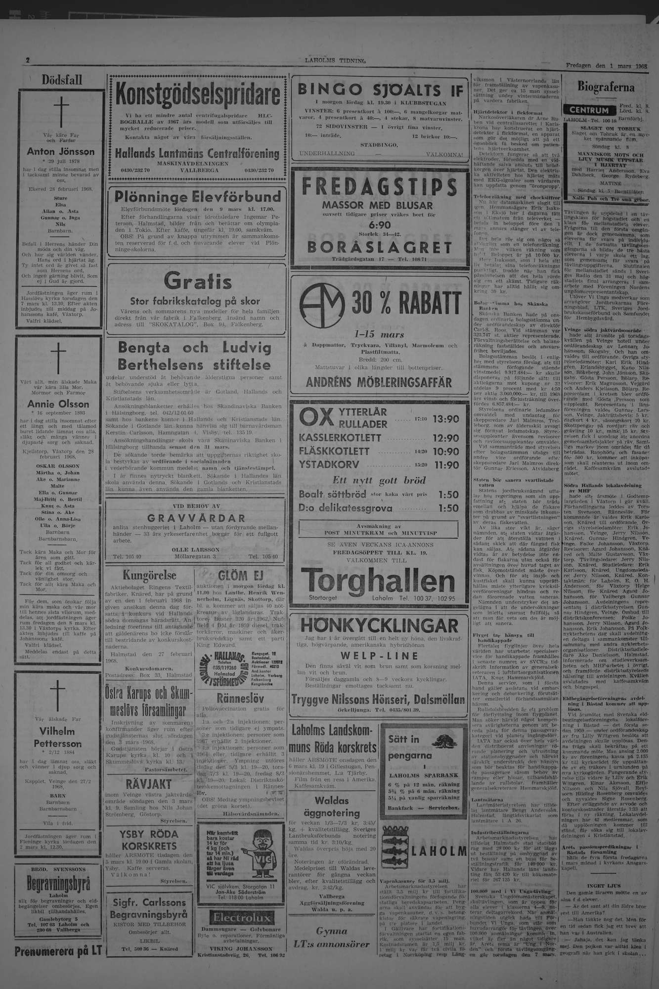 Laholms Tidning Fredag 1 mars 1968, sida 2