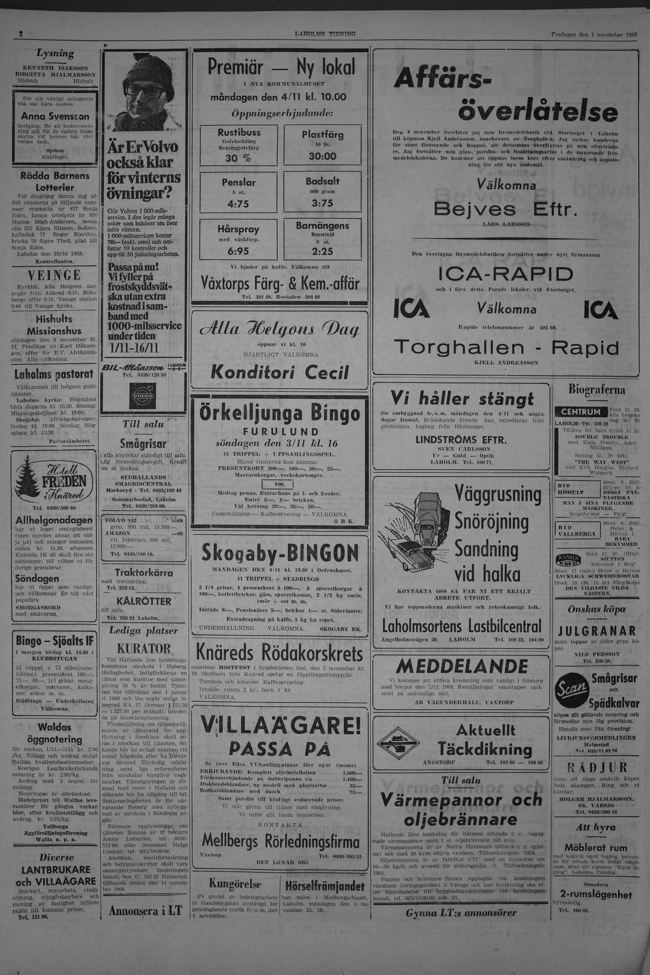 Laholms Tidning Fredag 1 november 1968, sida 2