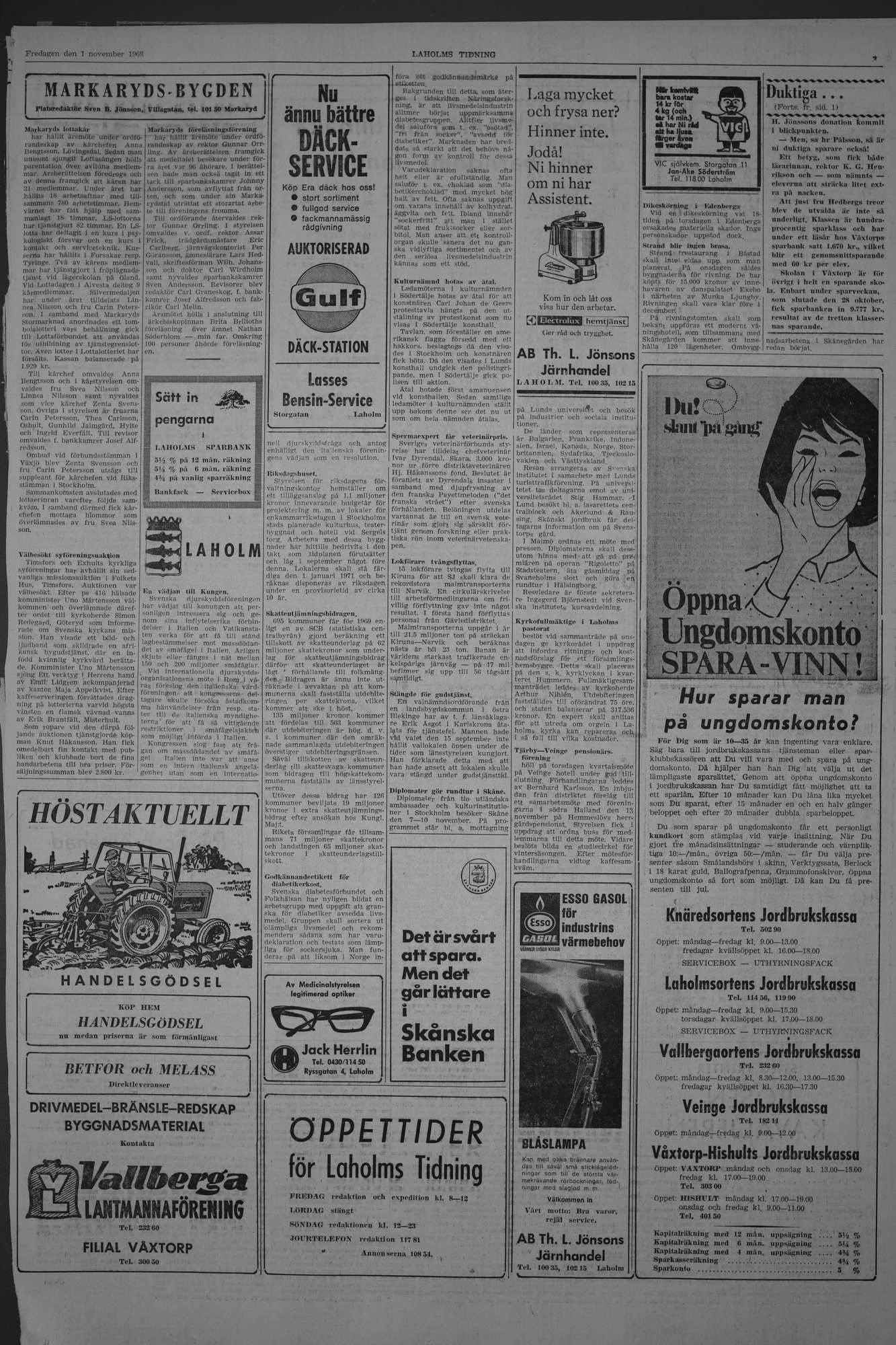Laholms Tidning Fredag 1 november 1968, sida 3