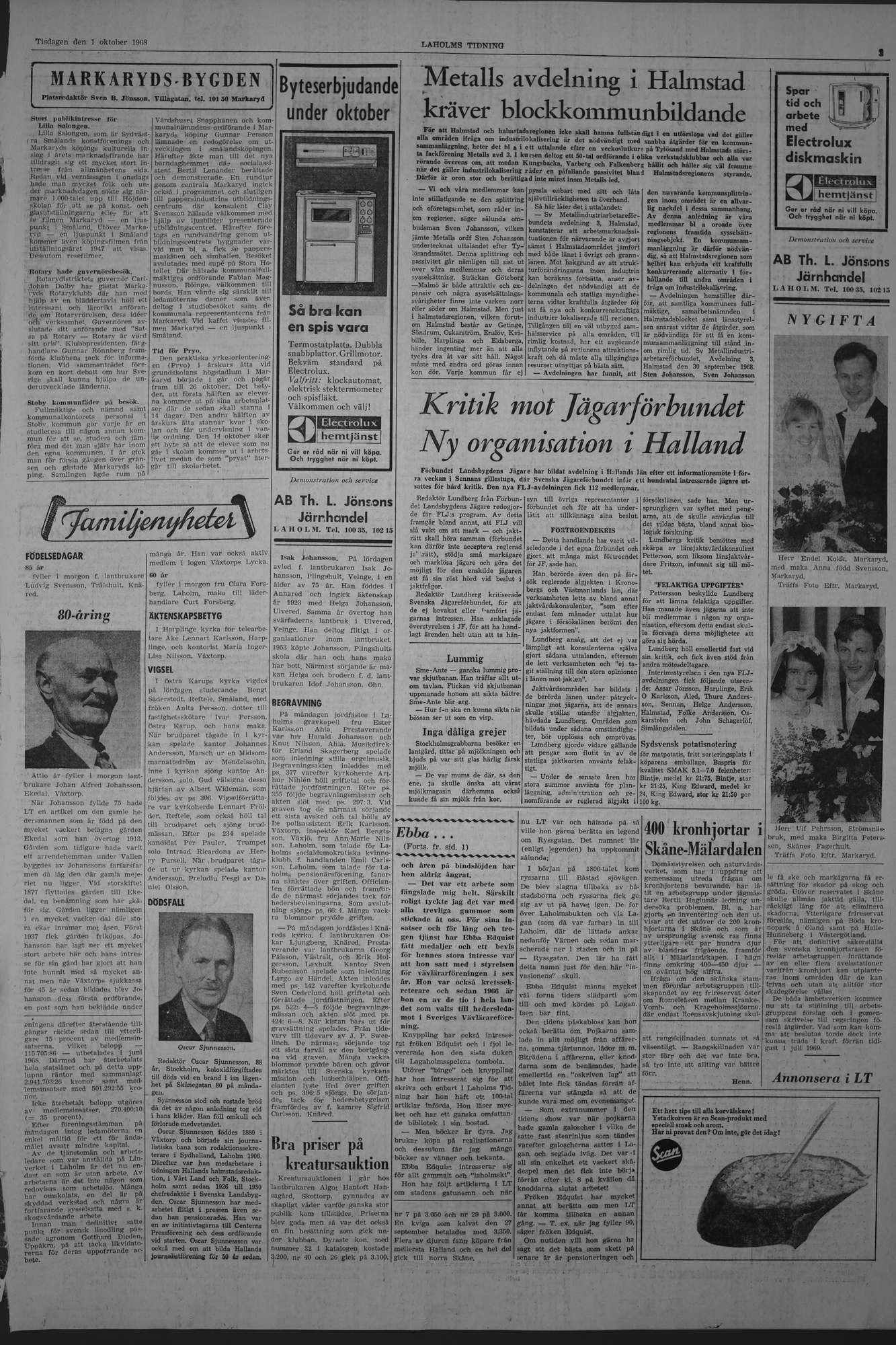 Laholms Tidning Tisdag 1 oktober 1968, sida 3