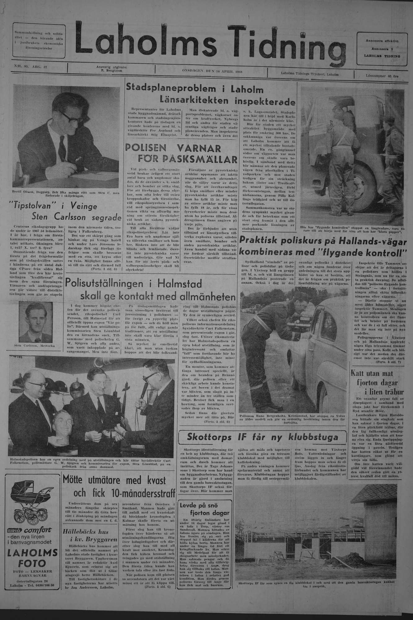 Laholms Tidning Onsdag 10 april 1968, sida 1