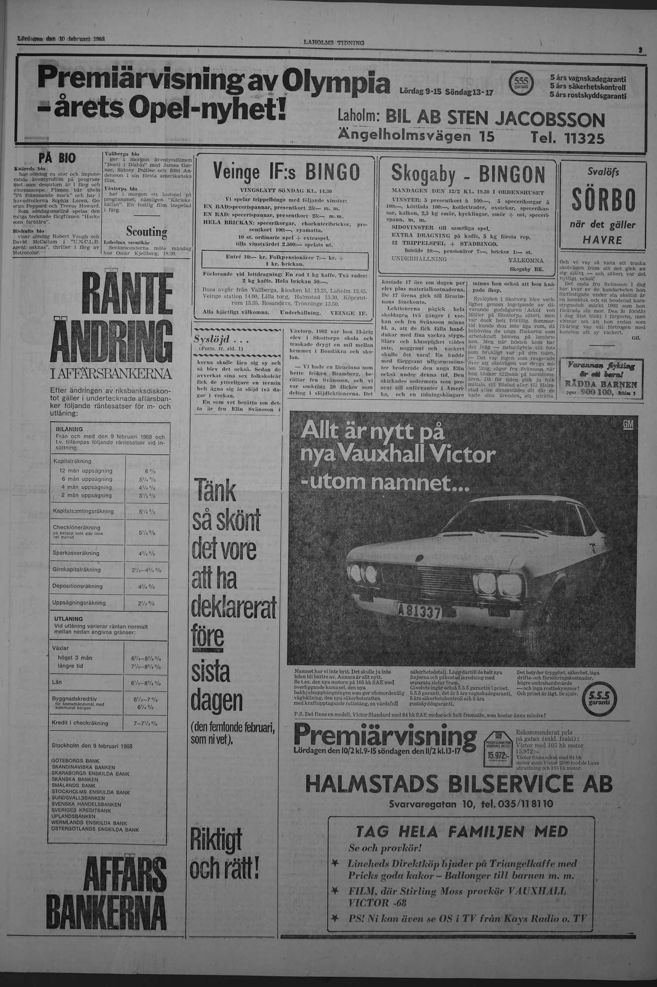 Laholms Tidning Lördag 10 februari 1968, sida 3