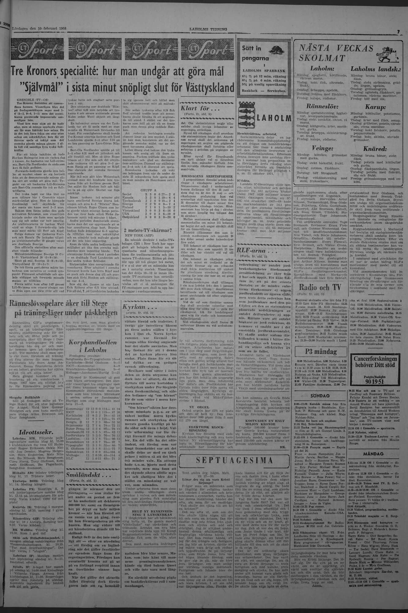 Laholms Tidning Lördag 10 februari 1968, sida 7