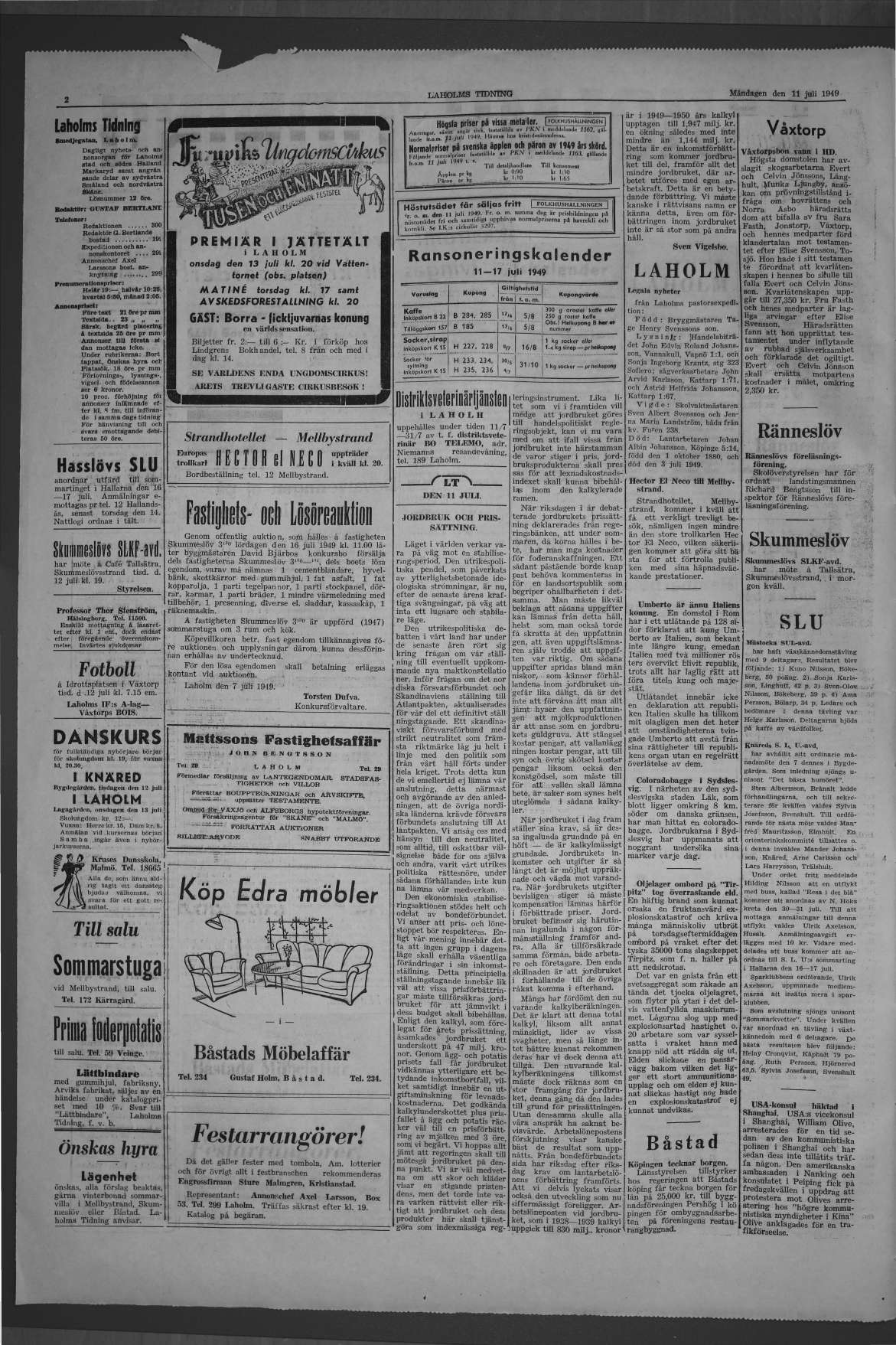 Laholms Tidning Måndag 11 juli 1949, sida 2