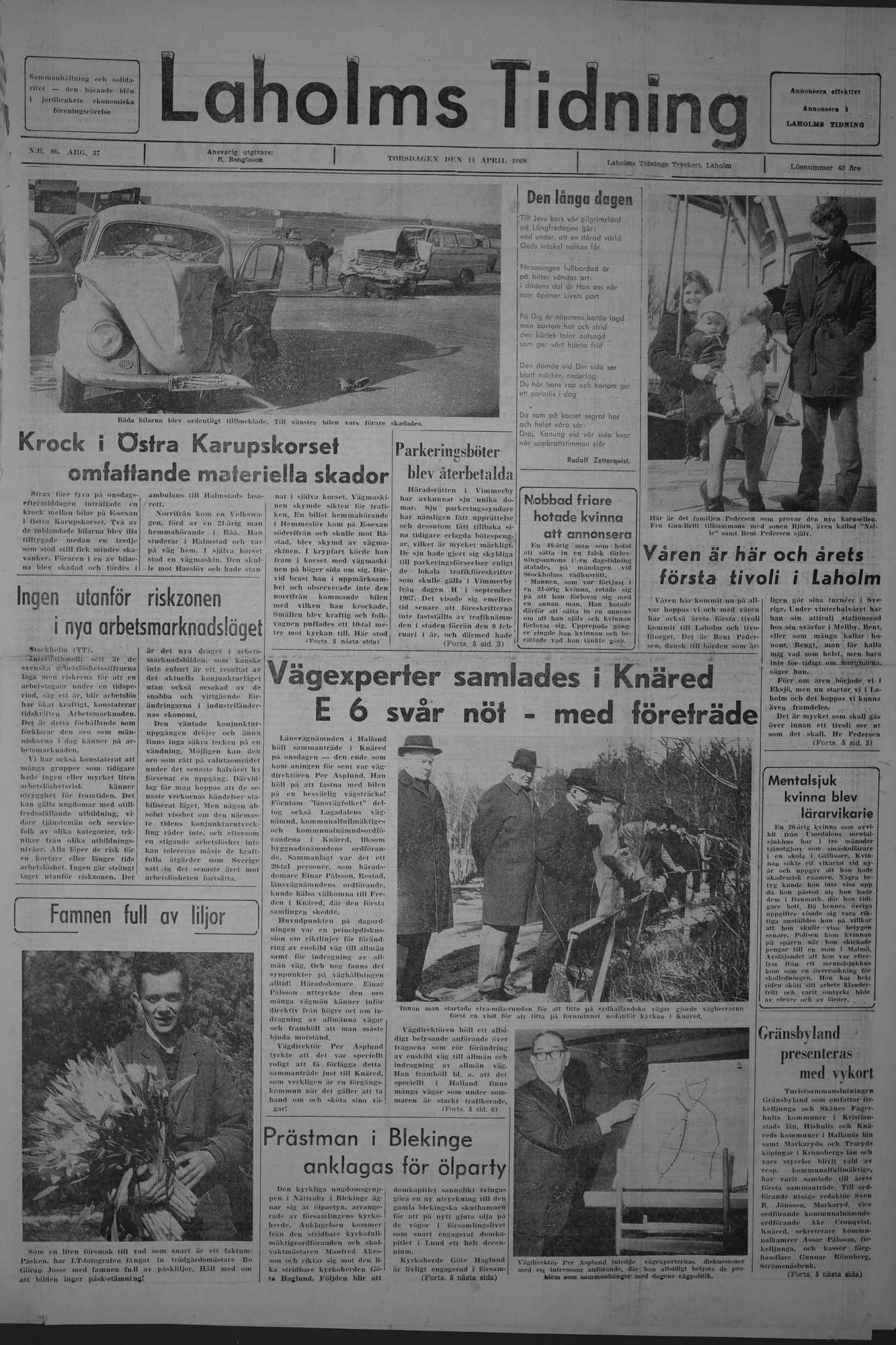 Laholms Tidning Torsdag 11 april 1968, sida 1