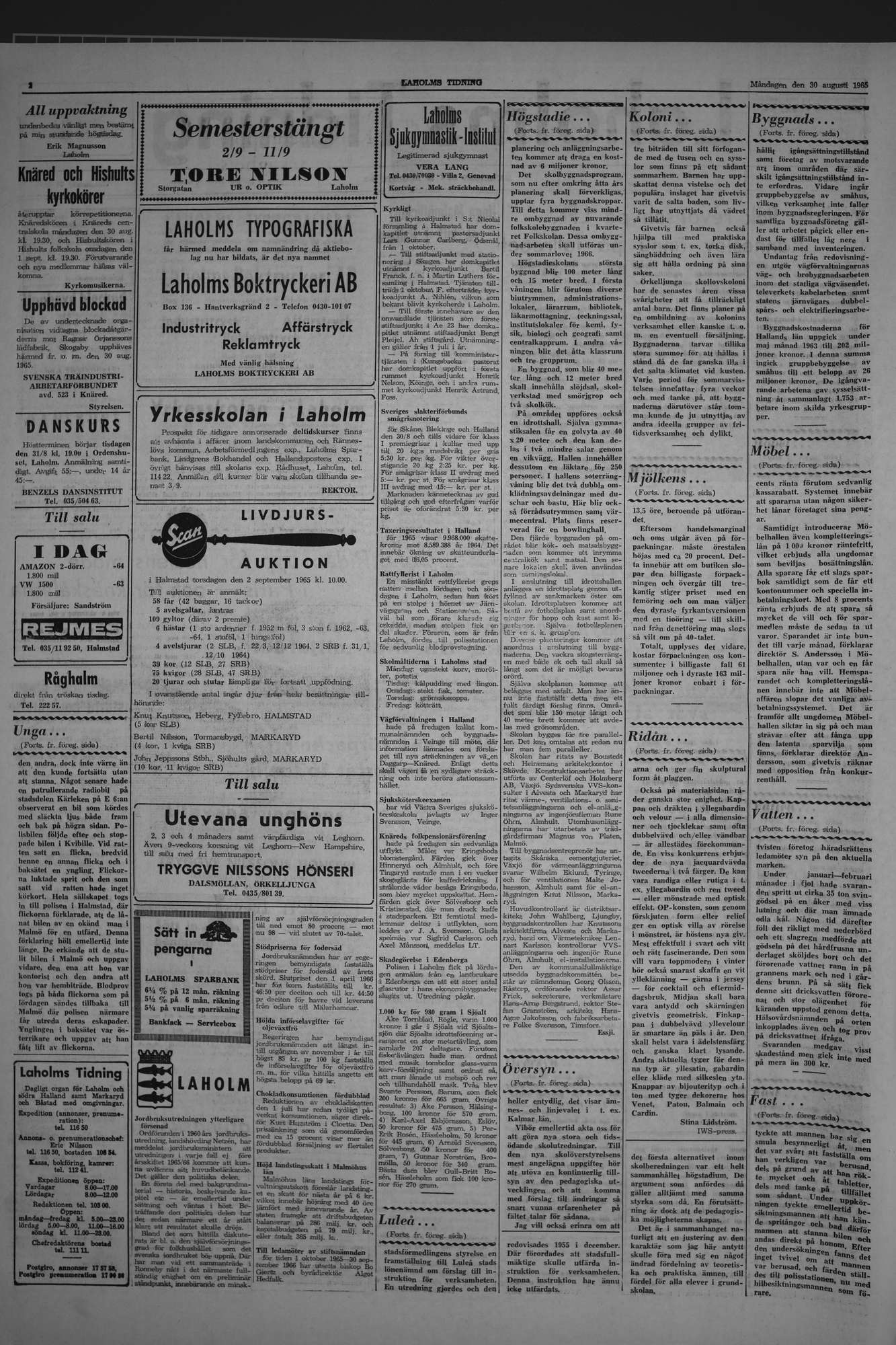 Laholms Tidning Måndag 30 augusti 1965, sida 2