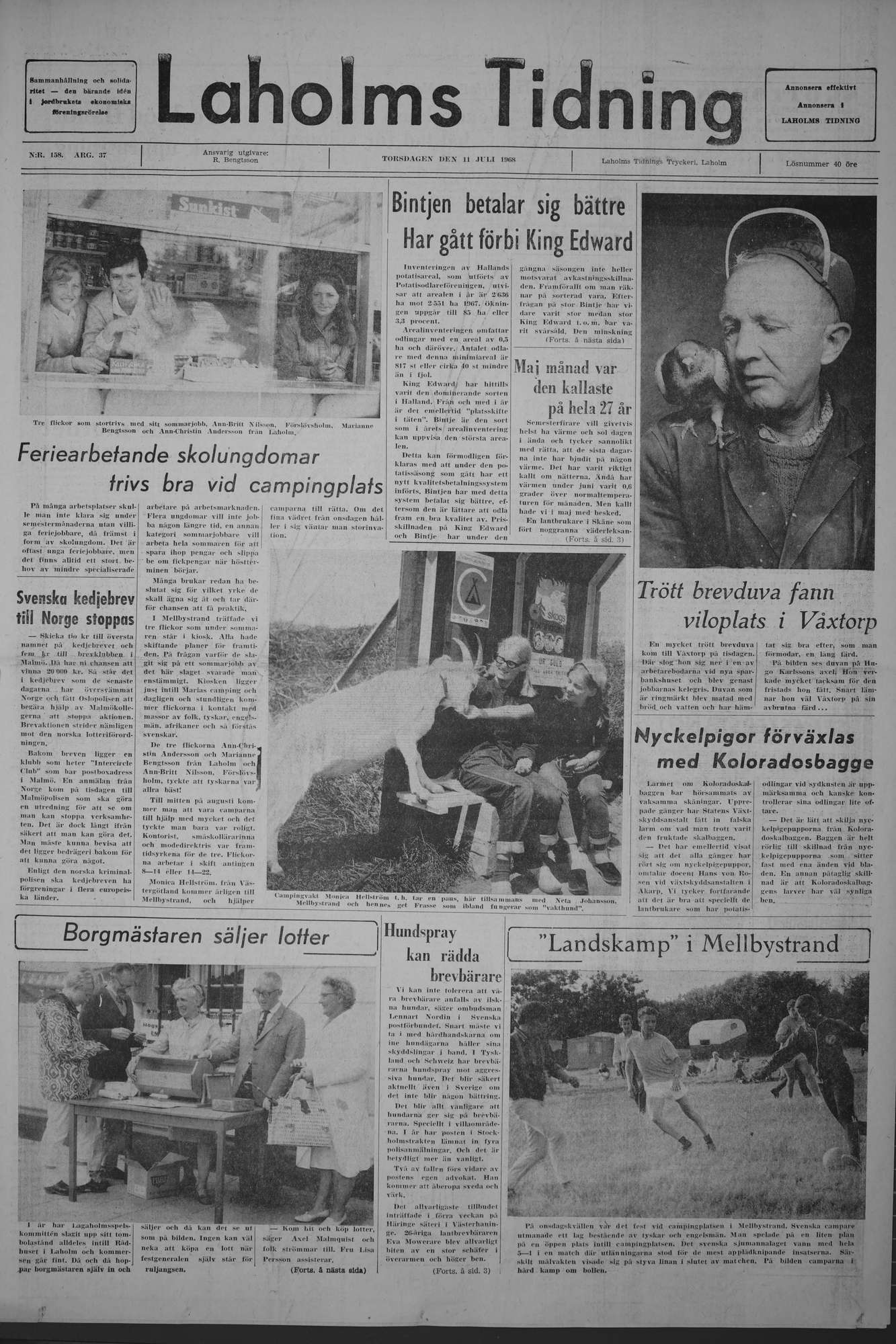 Laholms Tidning Torsdag 11 juli 1968, sida 1