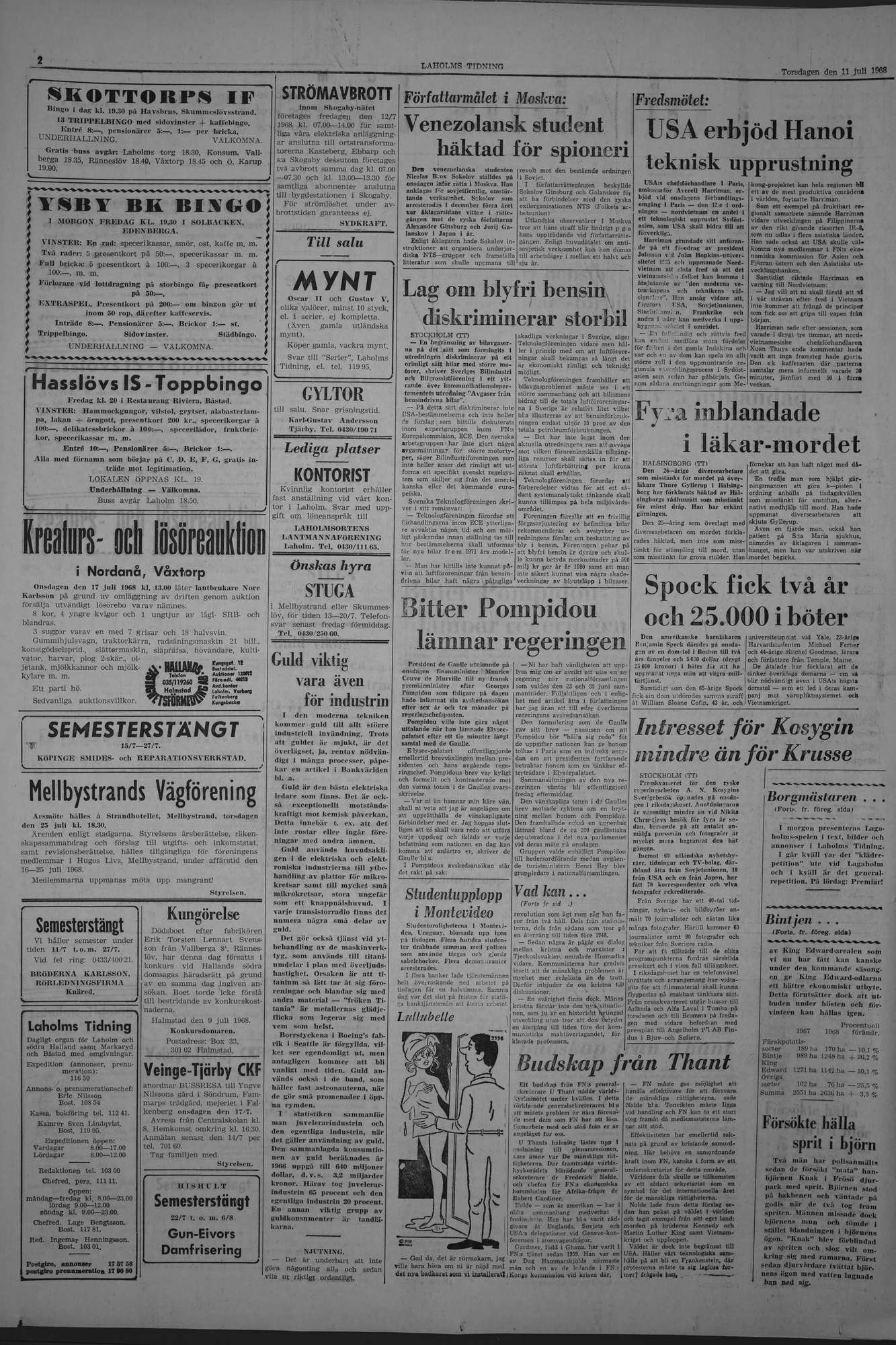 Laholms Tidning Torsdag 11 juli 1968, sida 2