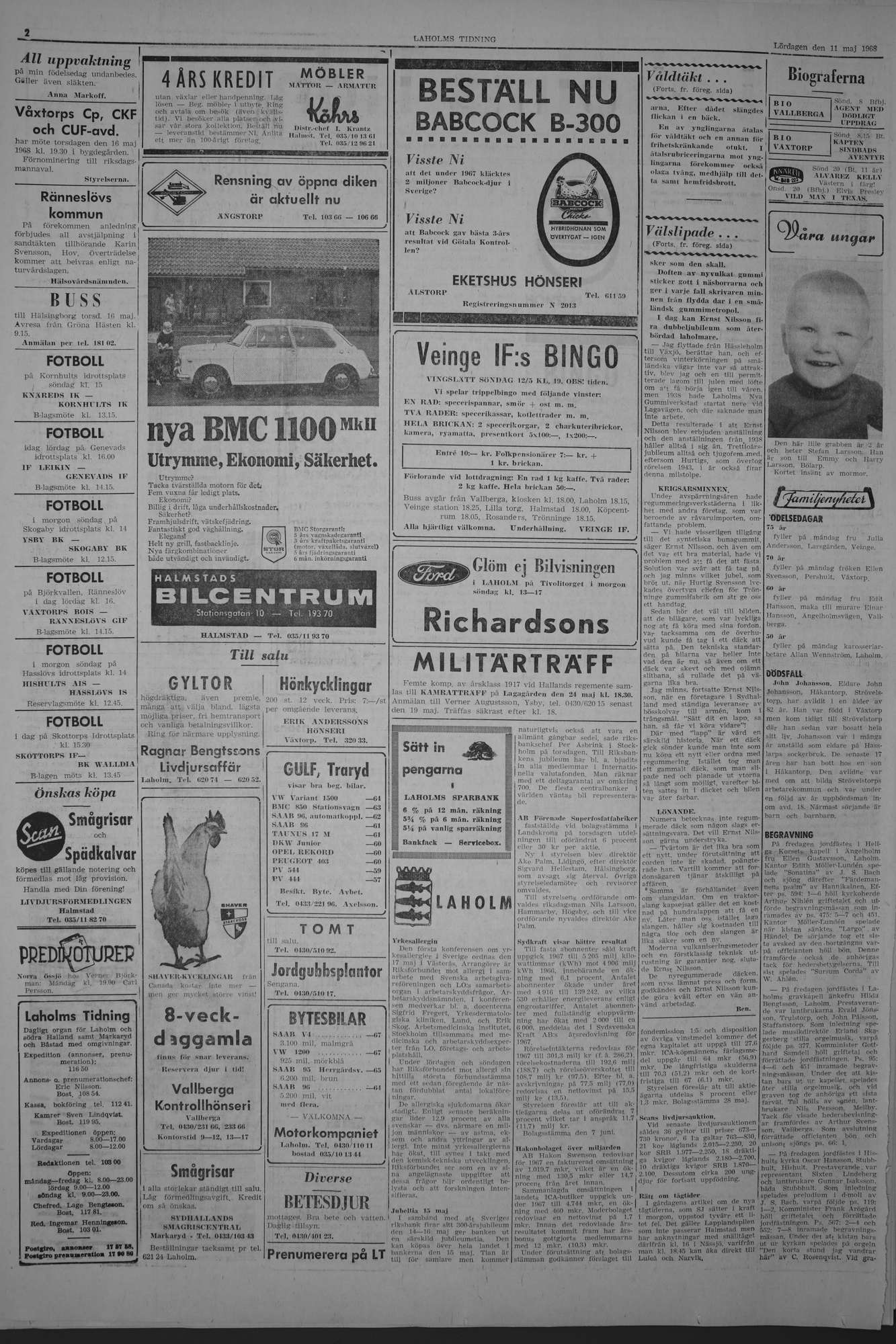 Laholms Tidning Lördag 11 maj 1968, sida 2