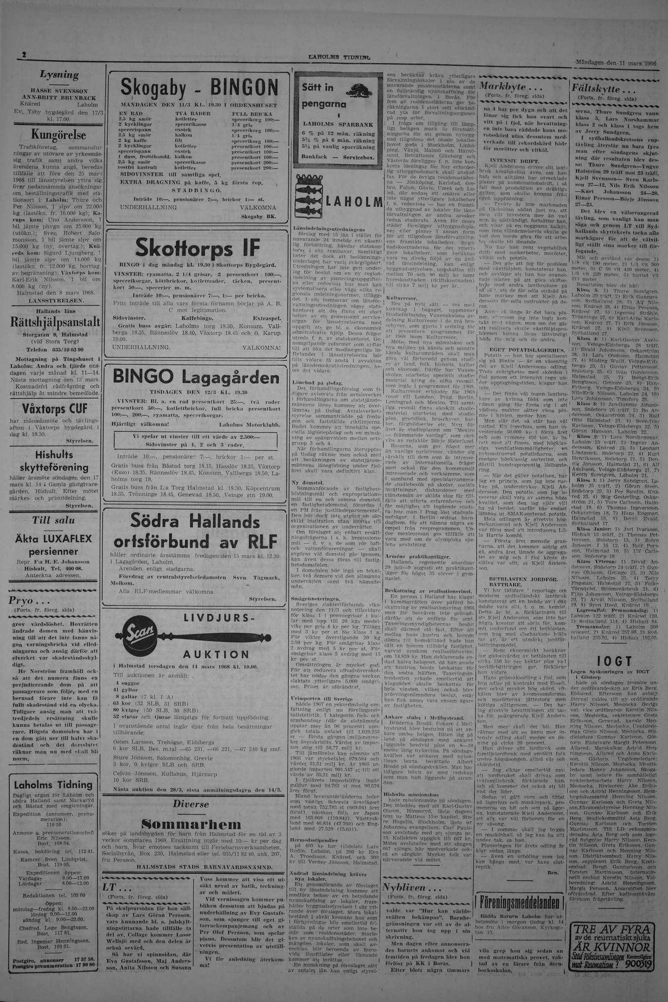 Laholms Tidning Måndag 11 mars 1968, sida 2