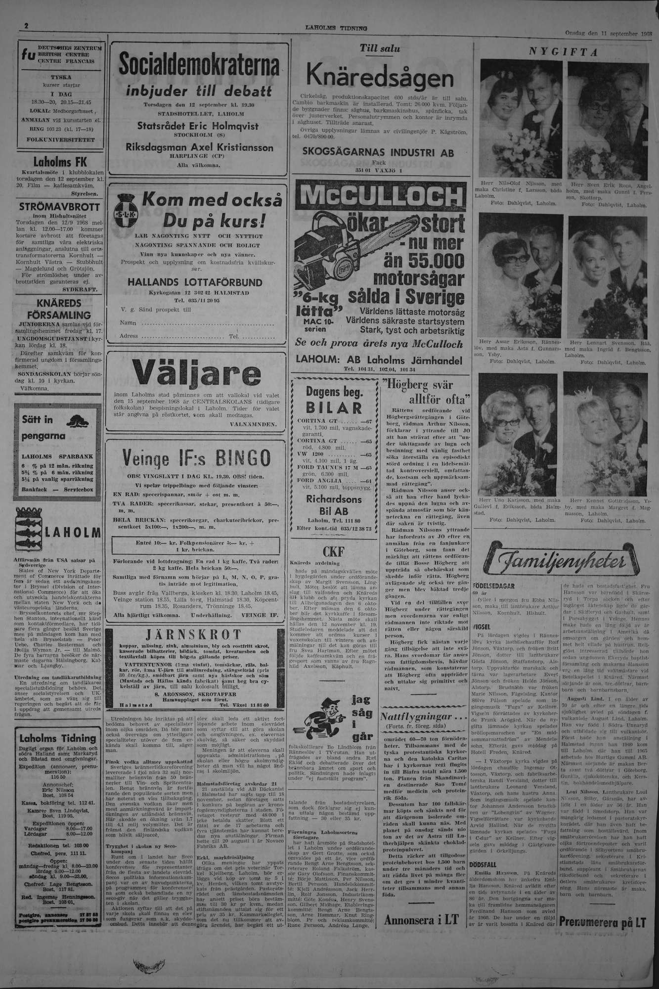 Laholms Tidning Onsdag 11 september 1968, sida 2
