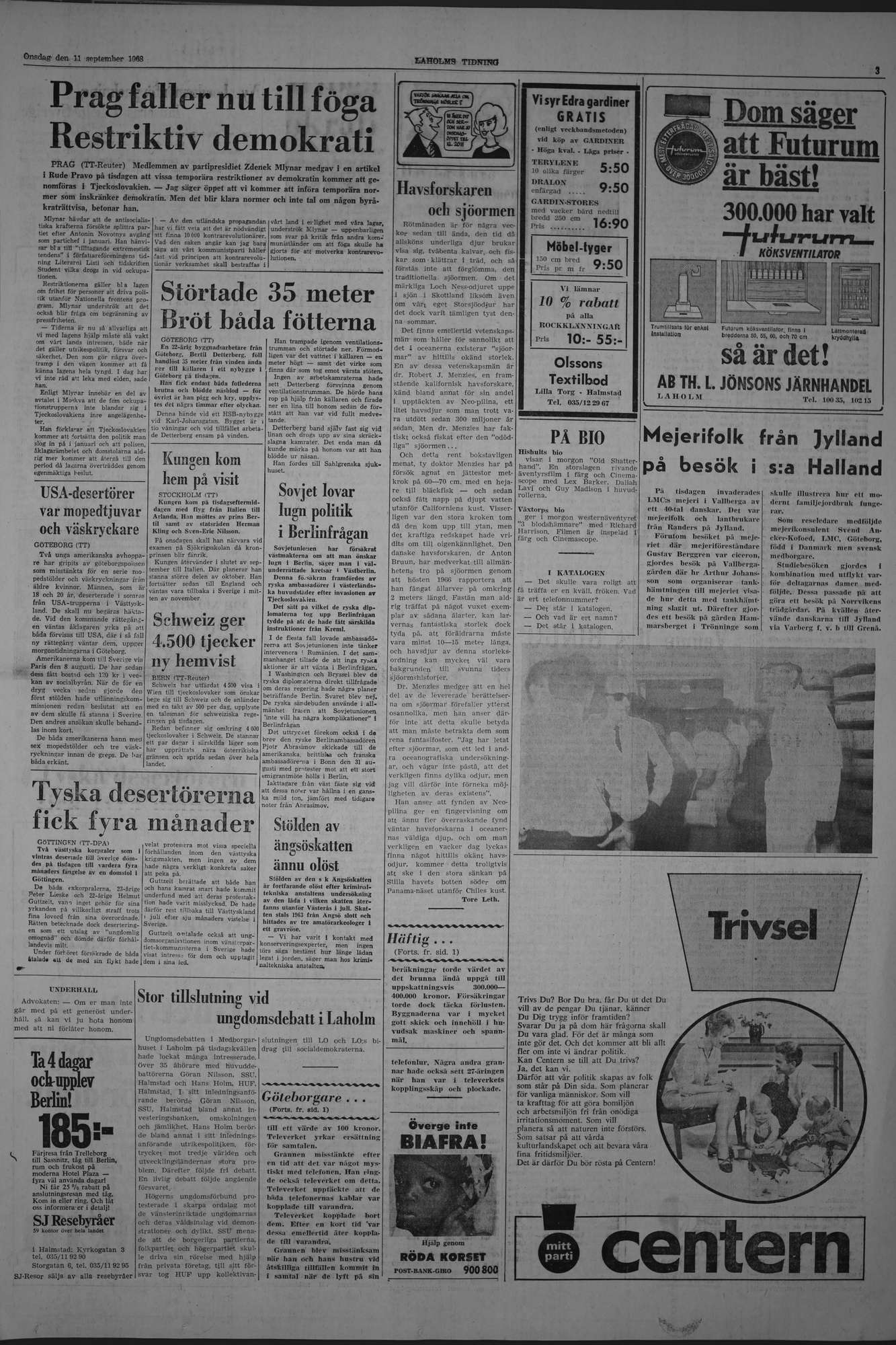 Laholms Tidning Onsdag 11 september 1968, sida 3