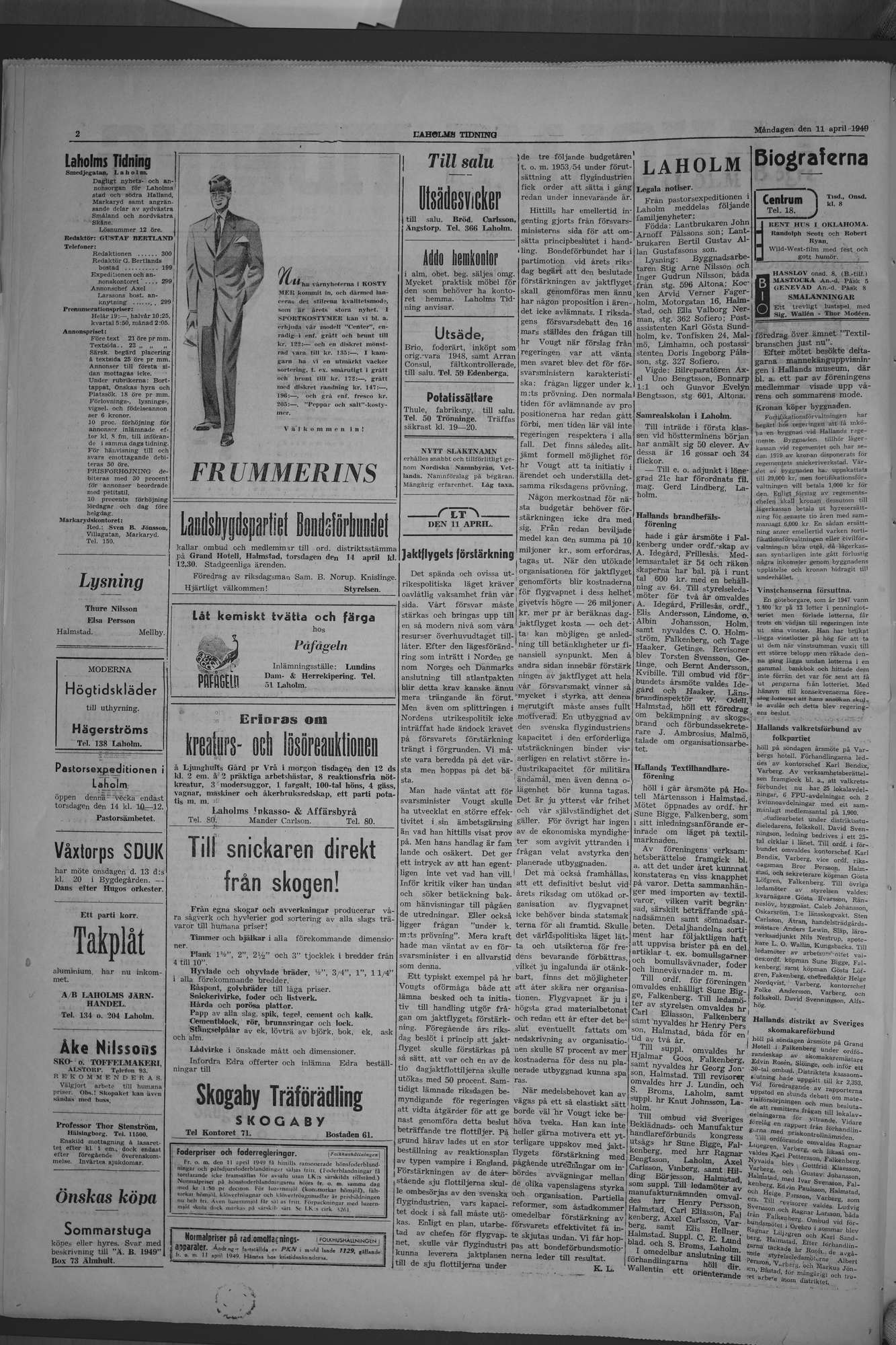 Laholms Tidning Måndag 11 april 1949, sida 2