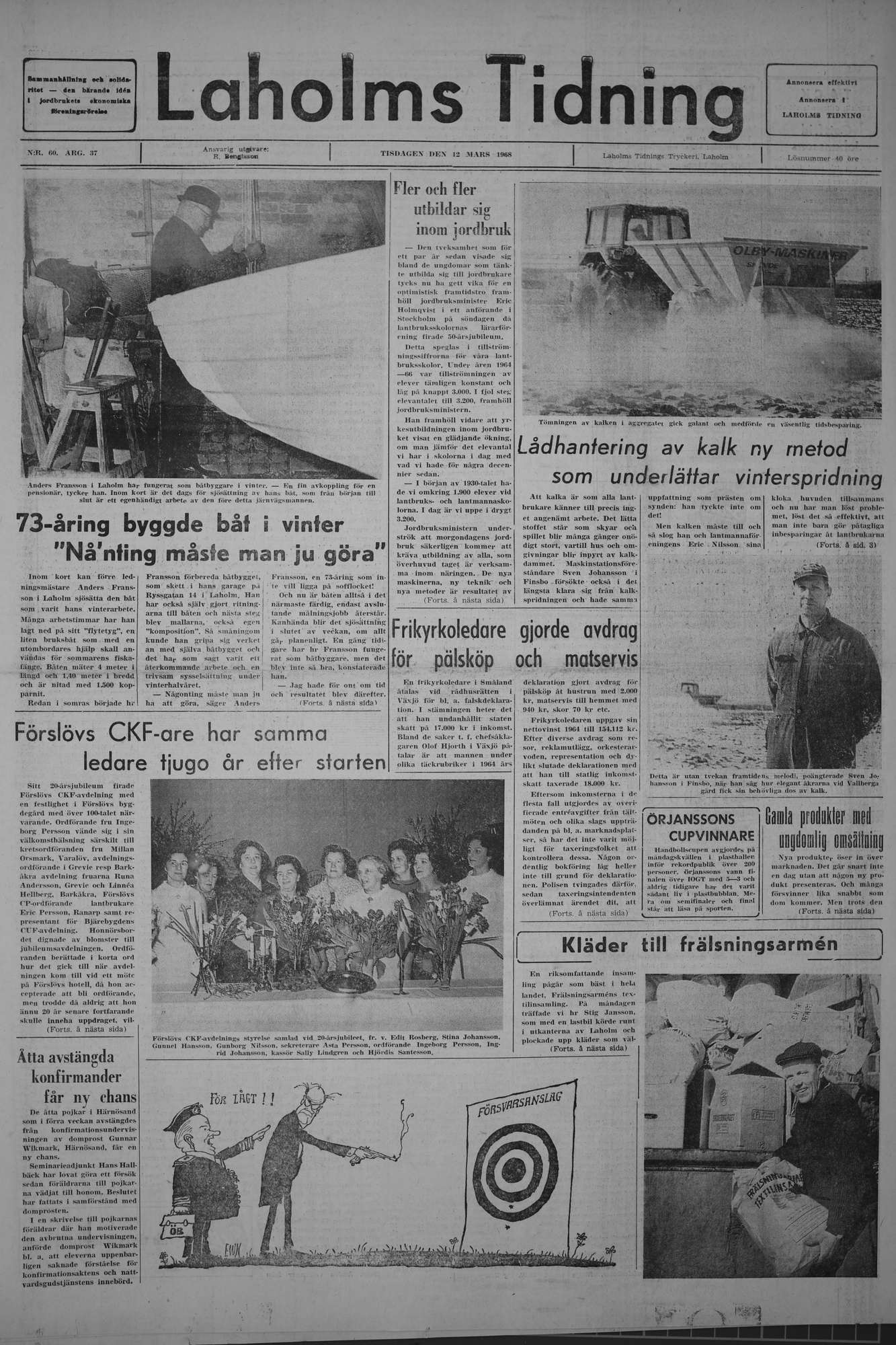 Laholms Tidning Tisdag 12 mars 1968, sida 1