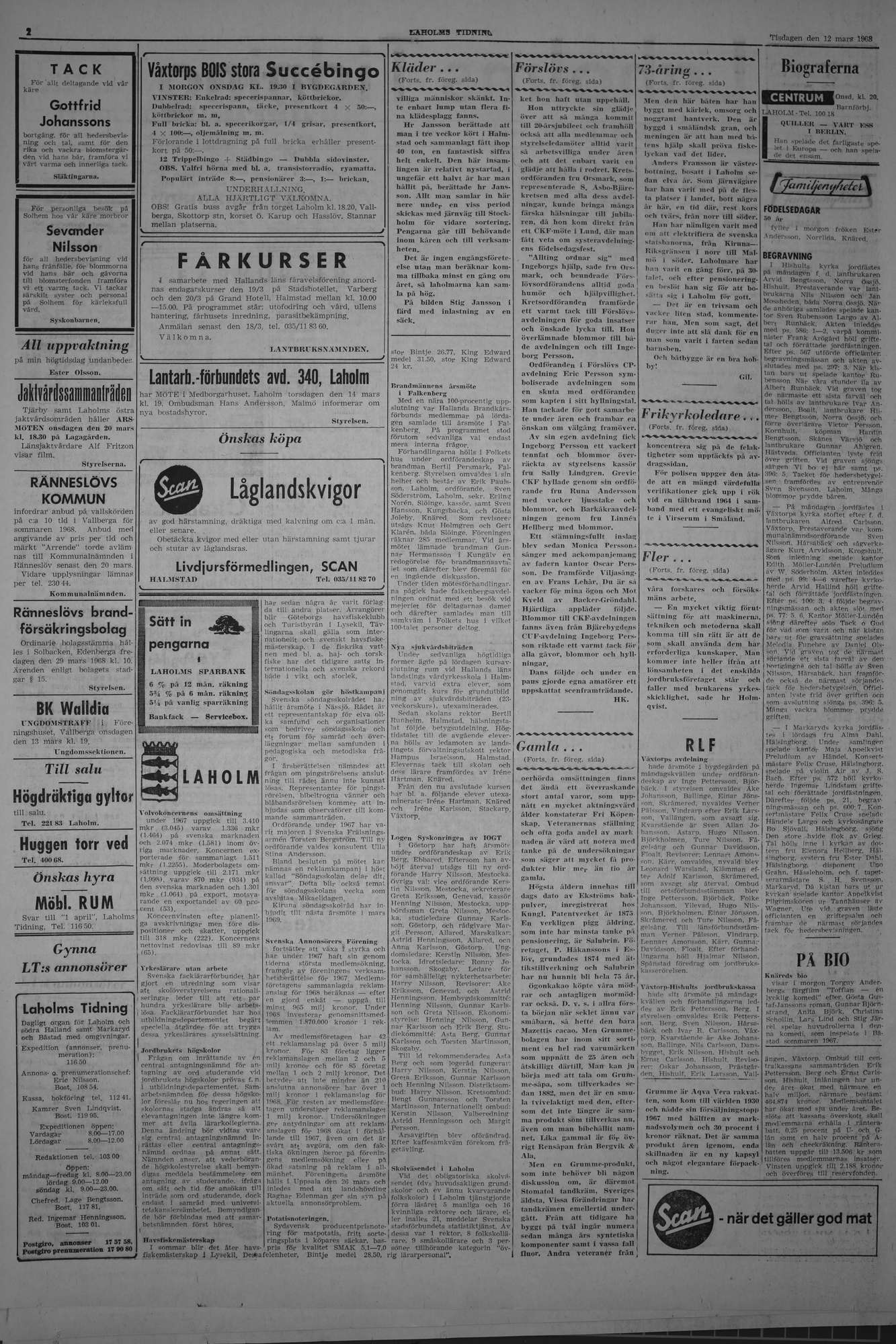 Laholms Tidning Tisdag 12 mars 1968, sida 2