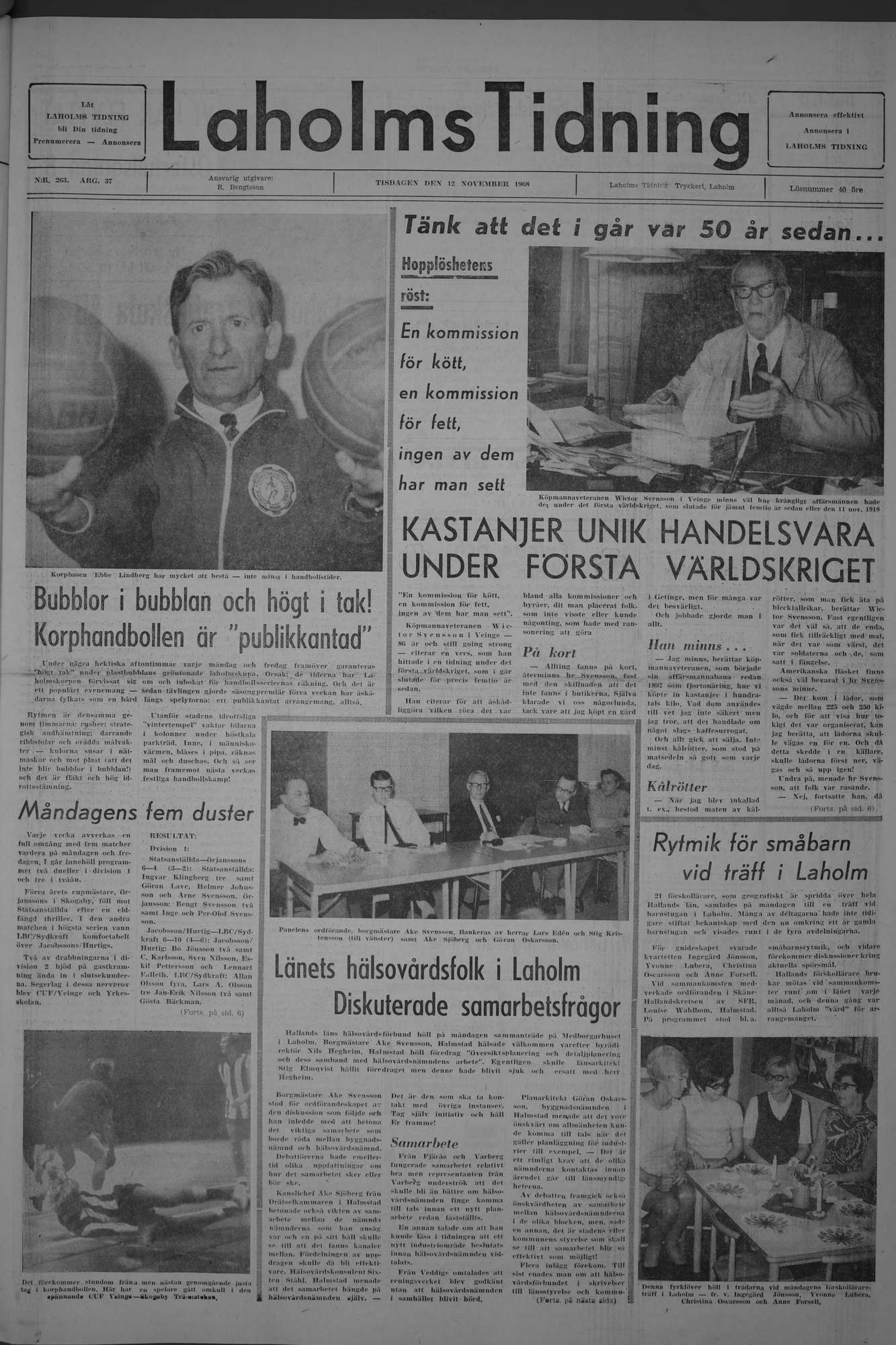 Laholms Tidning Tisdag 12 november 1968, sida 1