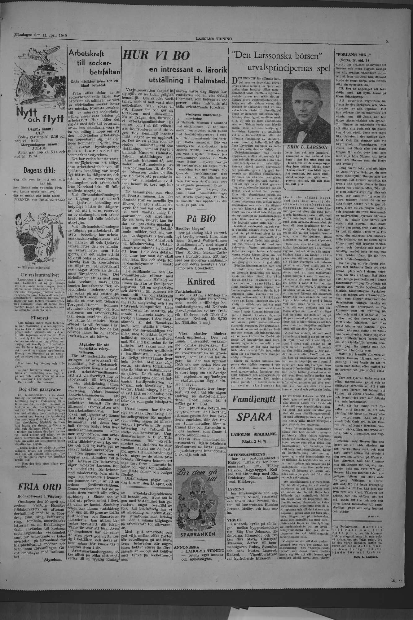 Laholms Tidning Måndag 11 april 1949, sida 5