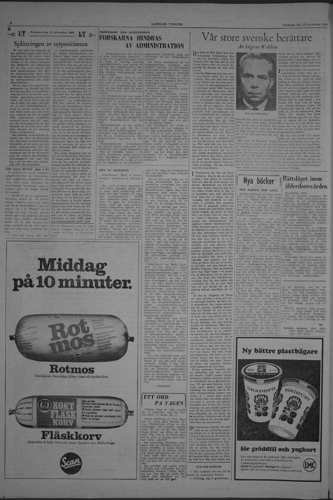 Laholms Tidning Tisdag 12 november 1968, sida 4