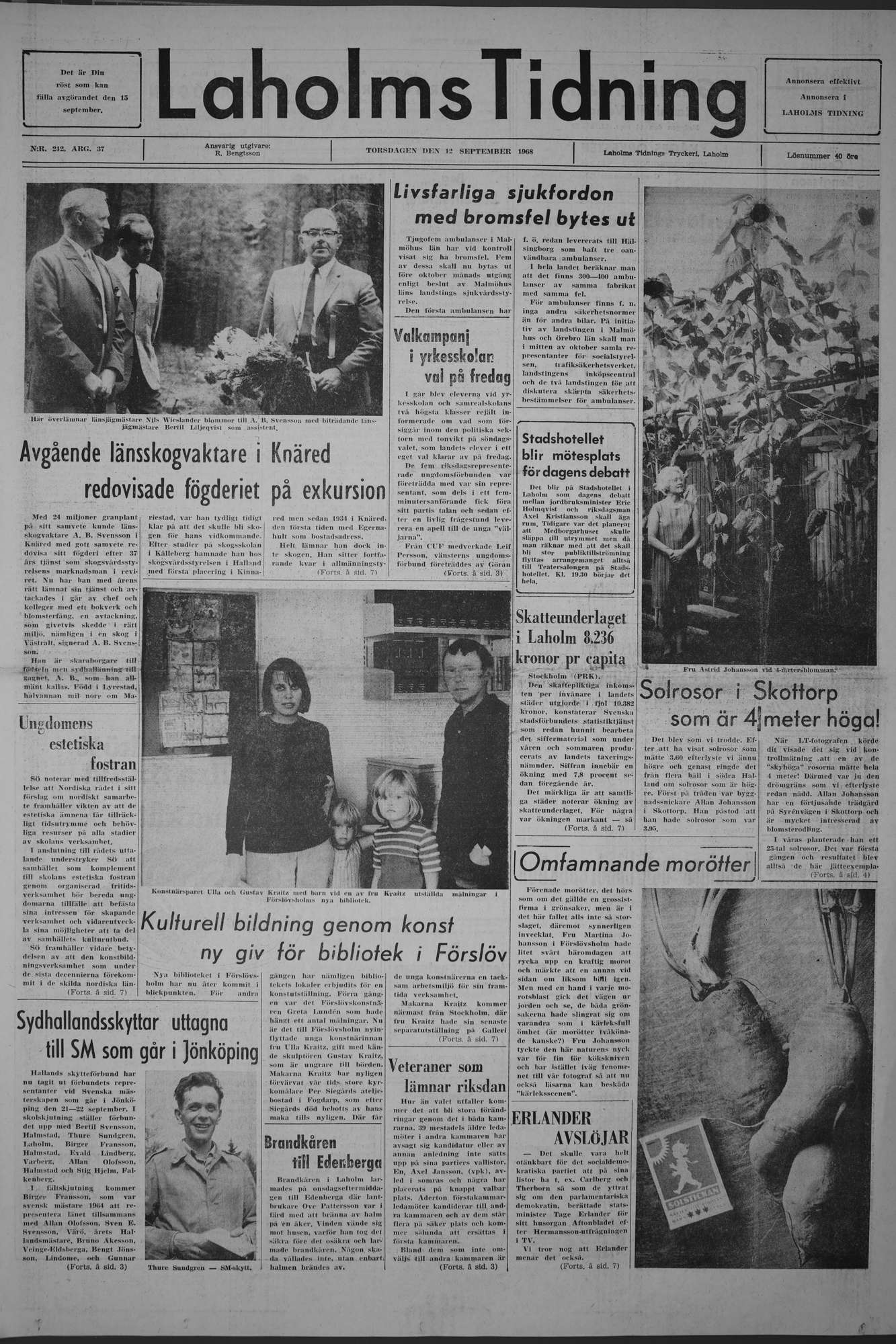 Laholms Tidning Torsdag 12 september 1968, sida 1