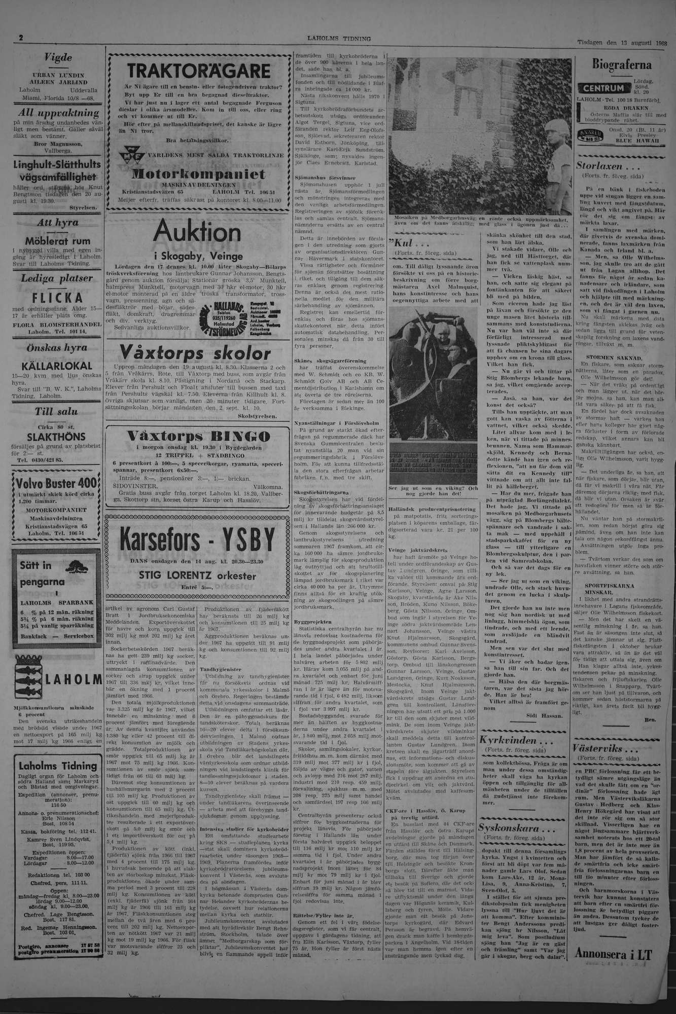 Laholms Tidning Tisdag 13 augusti 1968, sida 2