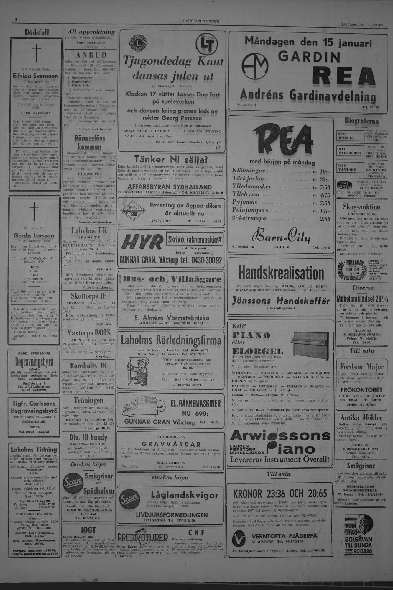 Laholms Tidning Lördag 13 januari 1968, sida 2