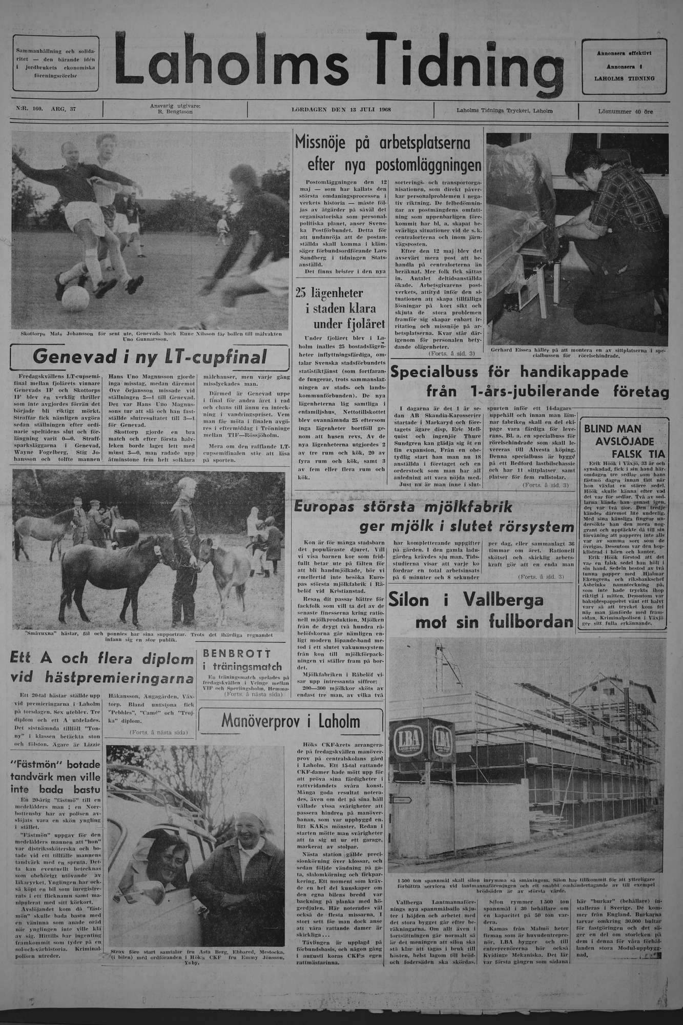 Laholms Tidning Lördag 13 juli 1968, sida 1