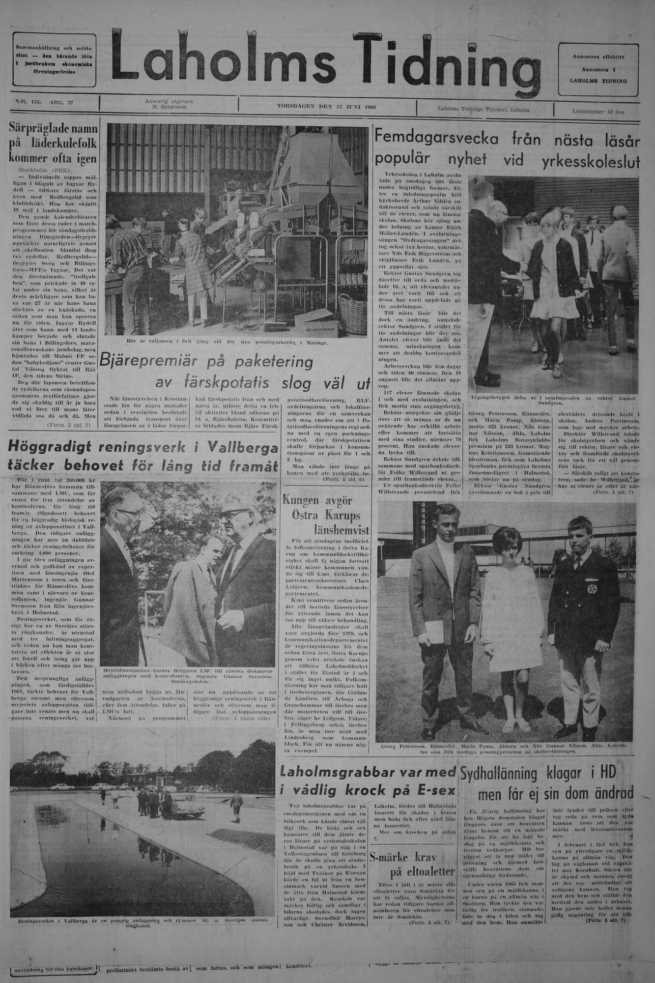 Laholms Tidning Torsdag 13 juni 1968, sida 1