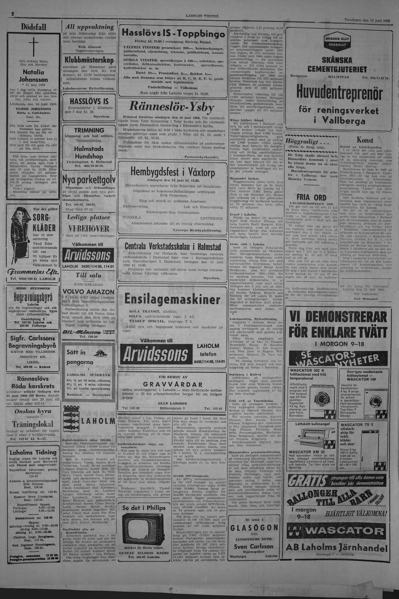Laholms Tidning Torsdag 13 juni 1968, sida 2