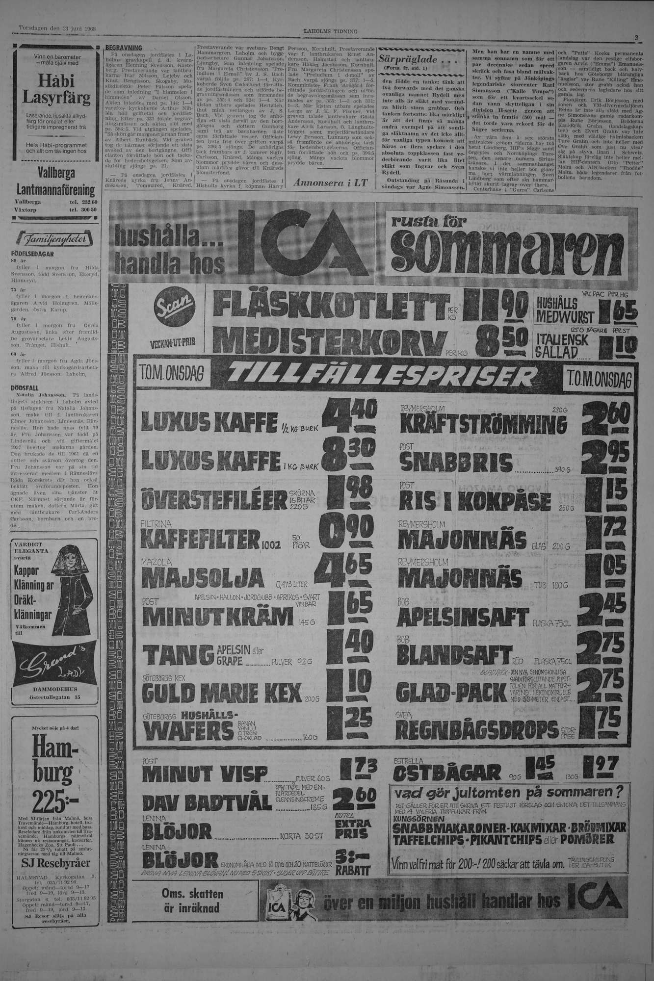Laholms Tidning Torsdag 13 juni 1968, sida 3
