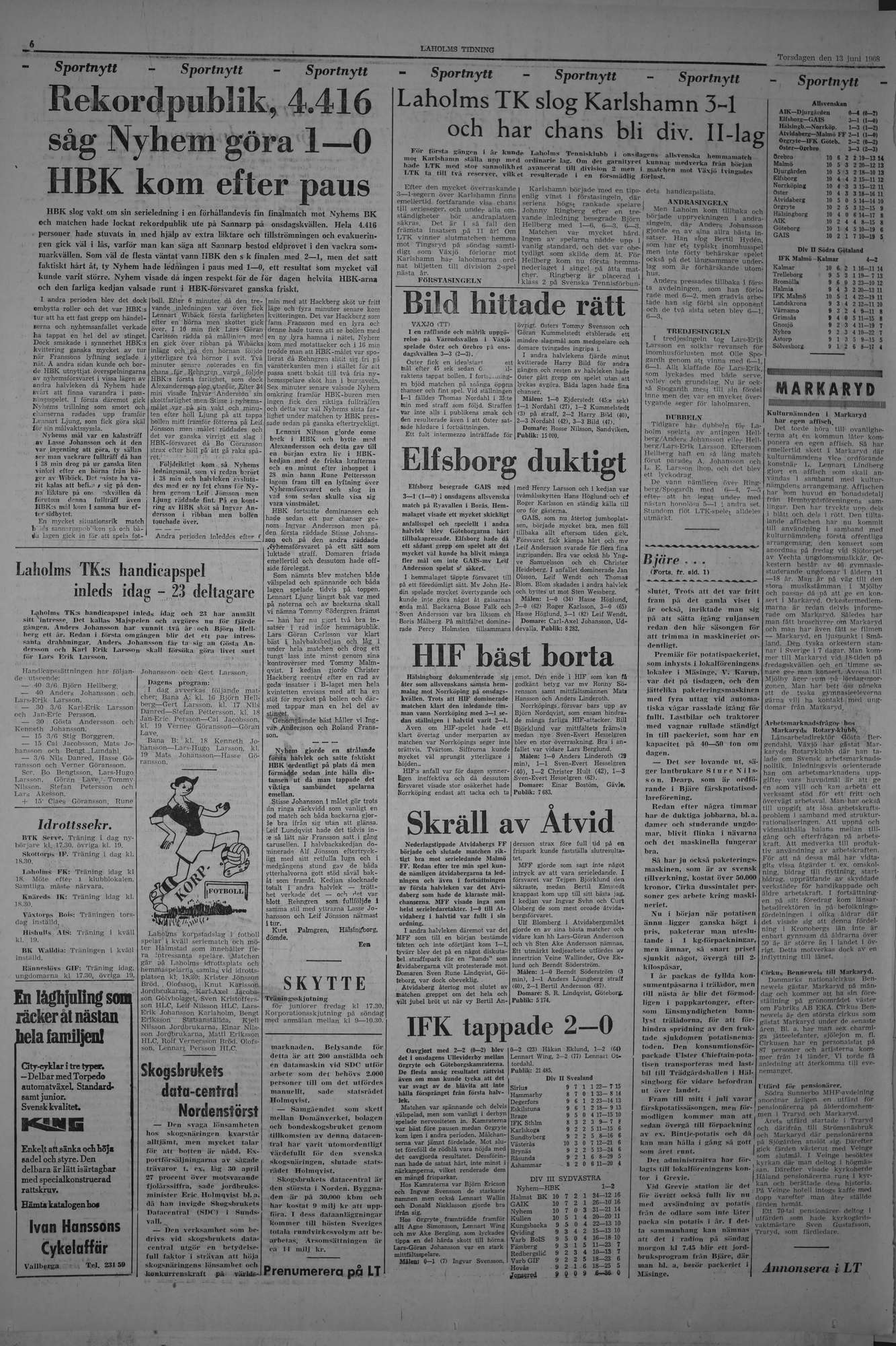 Laholms Tidning Torsdag 13 juni 1968, sida 6